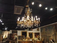Antique French Crystal and Bronze Dore Chandelier Aux Beliers, Circa 1850