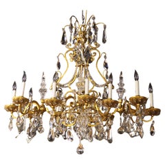 Antique French Crystal and Bronze Dore Chandelier Aux Beliers, Circa 1850