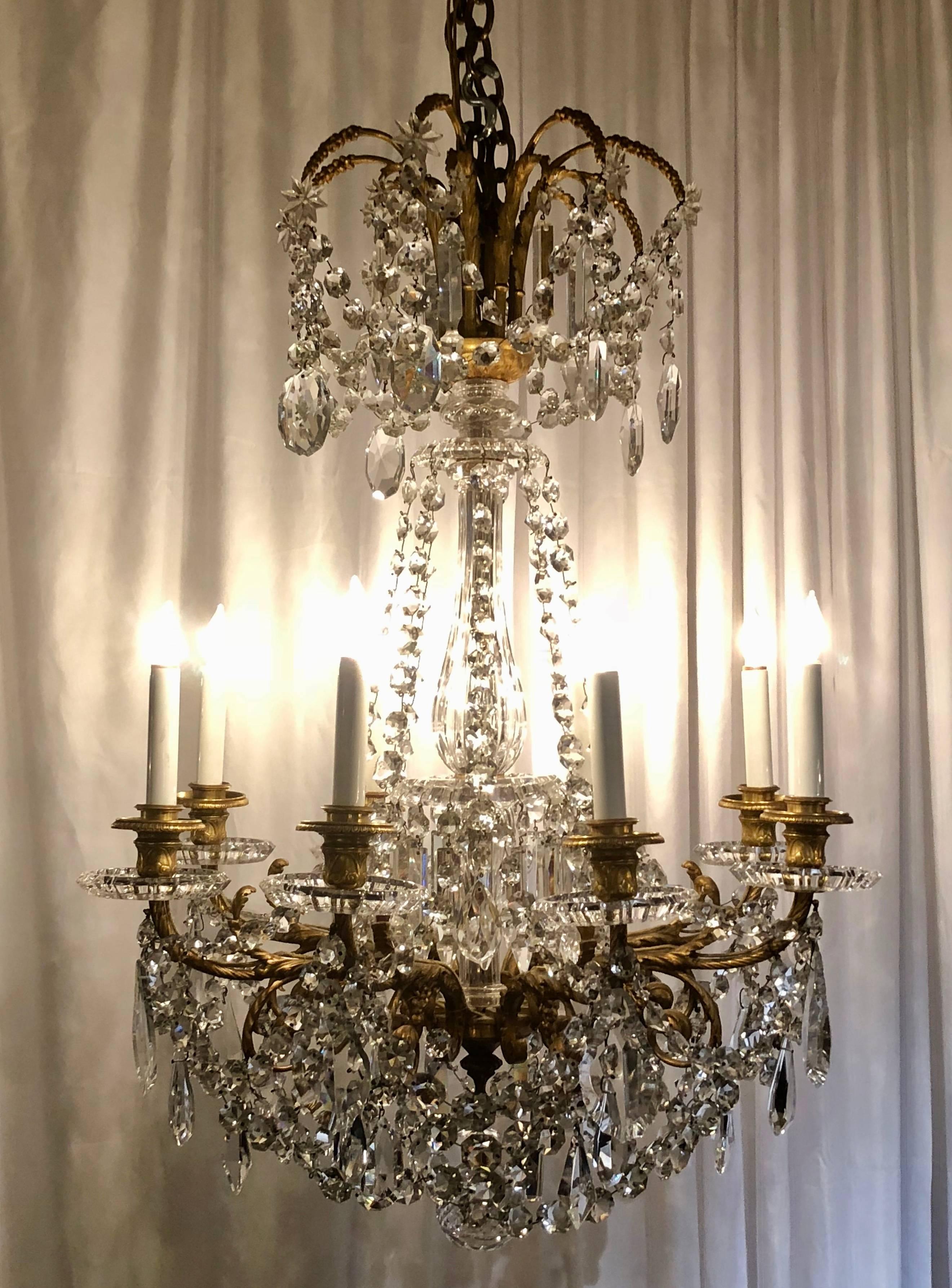Antique French crystal and bronze doré chandelier, circa 1880.