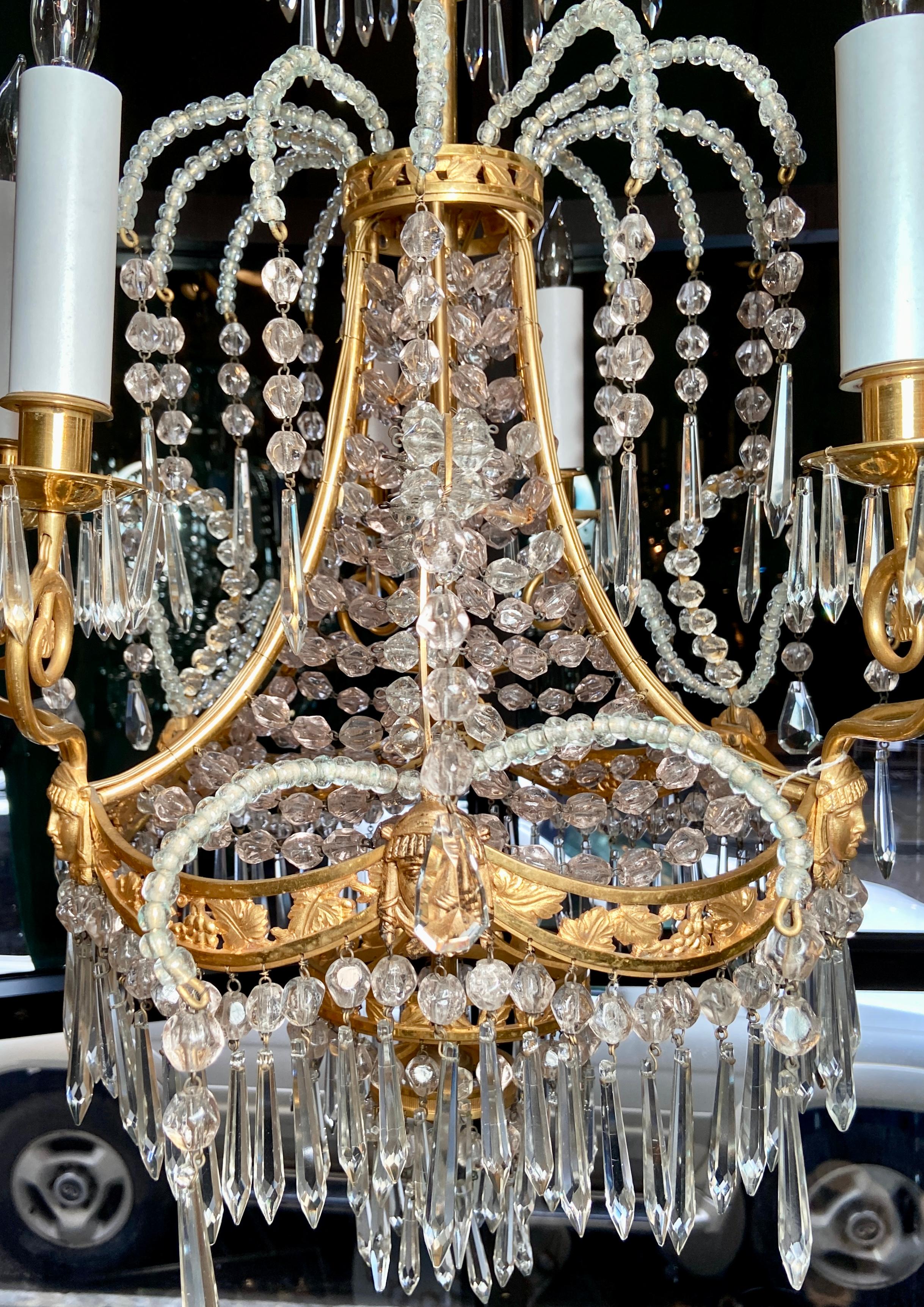 19th Century Antique French Crystal and Bronze D'Ore Chandelier, Circa 1880 For Sale