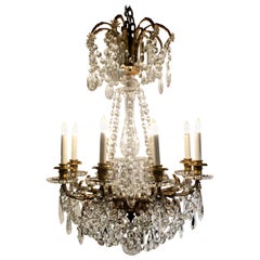 Antique French Crystal and Bronze Doré Chandelier, circa 1880