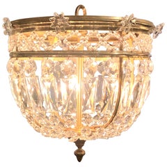 Antique French Crystal and Bronze "Plaffonier" Chandelier, circa 1910-1915