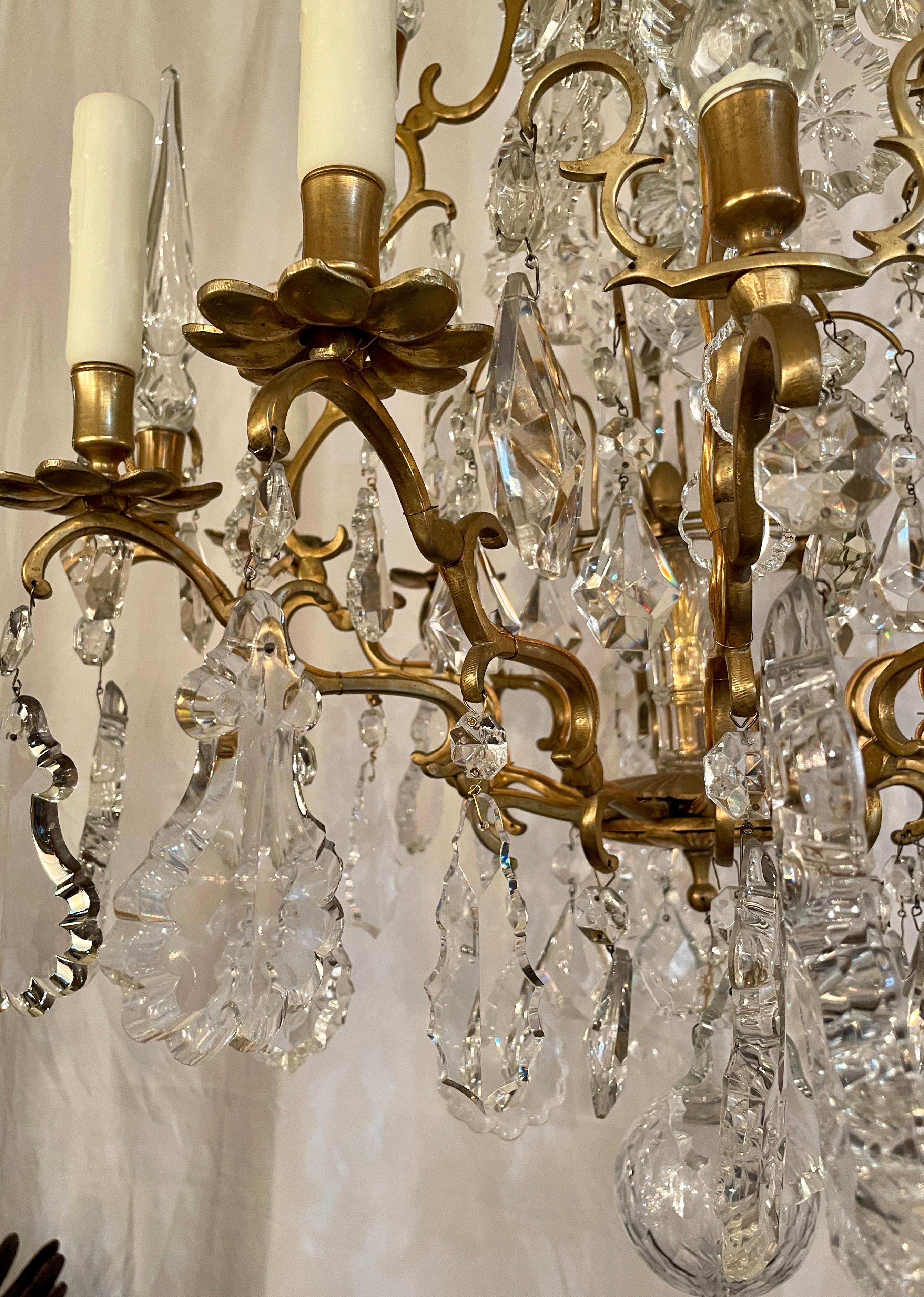 19th Century Antique French Crystal and Gold Bronze 8-Light Chandelier. For Sale