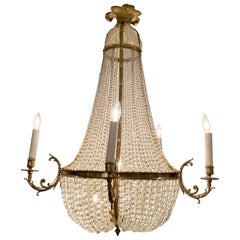 Antique French Crystal and Gold Bronze Basket Chandelier, Circa 1890's.