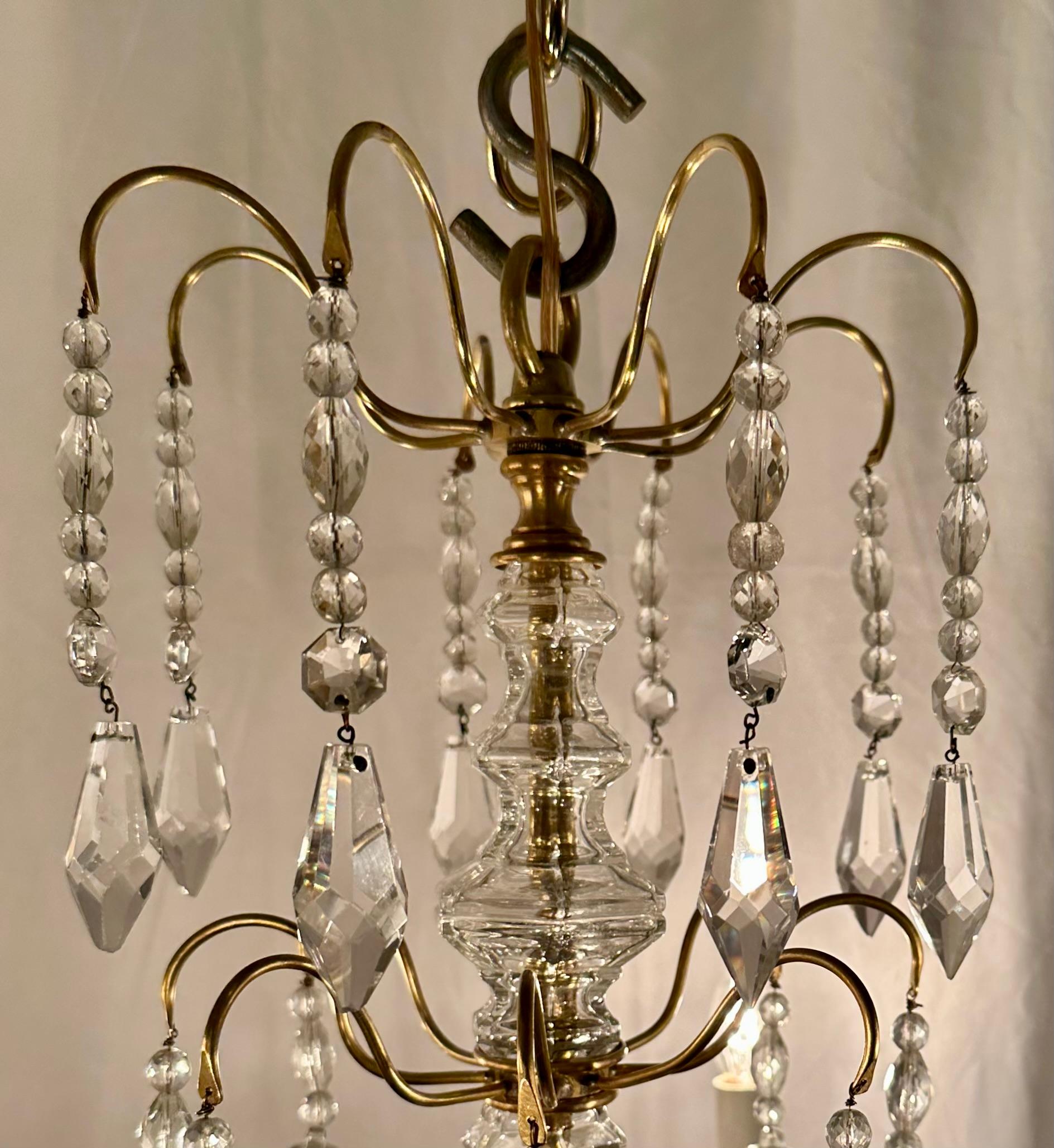 20th Century Antique French Crystal and Gold Bronze Chandelier, Circa 1910-1920. For Sale