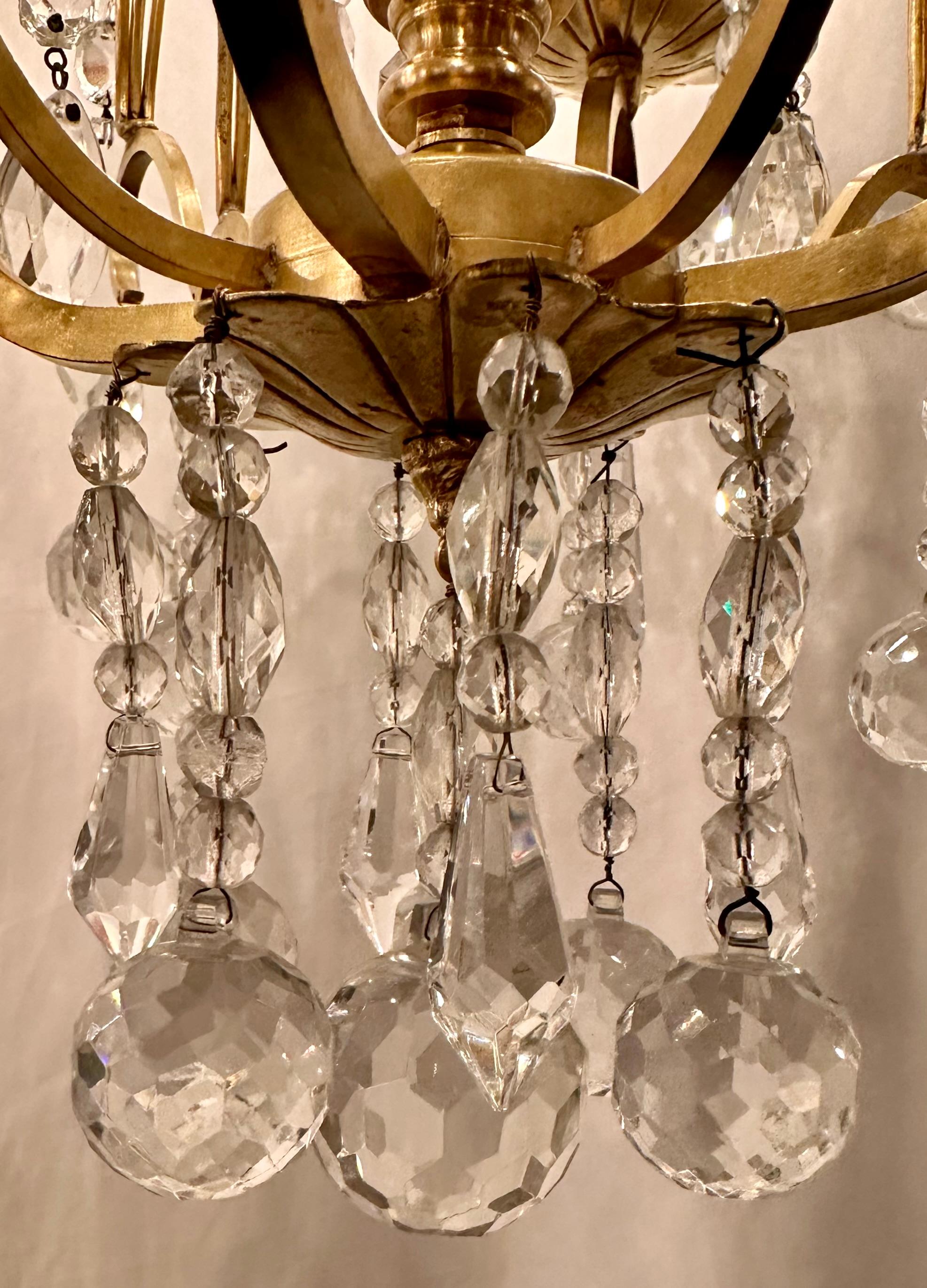 Antique French Crystal and Gold Bronze Chandelier, Circa 1910-1920. For Sale 2