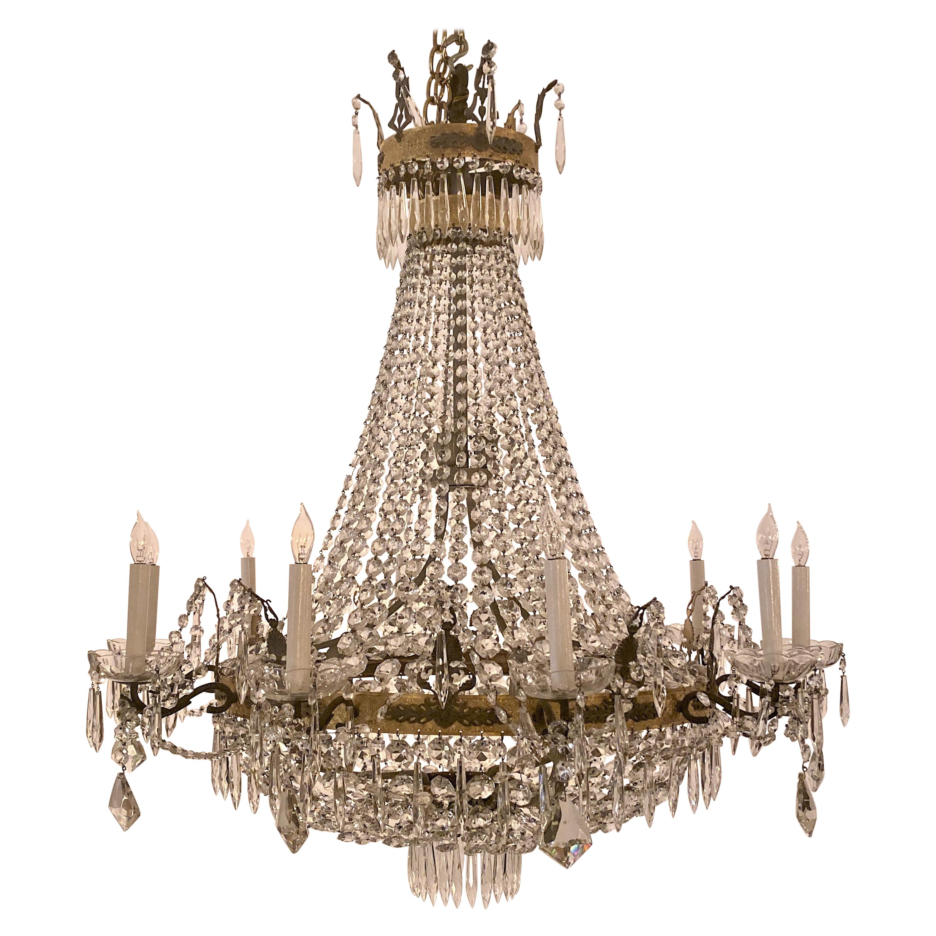 Antique French Silvered Bronze and Baccarat Crystal Chandelier at 1stdibs