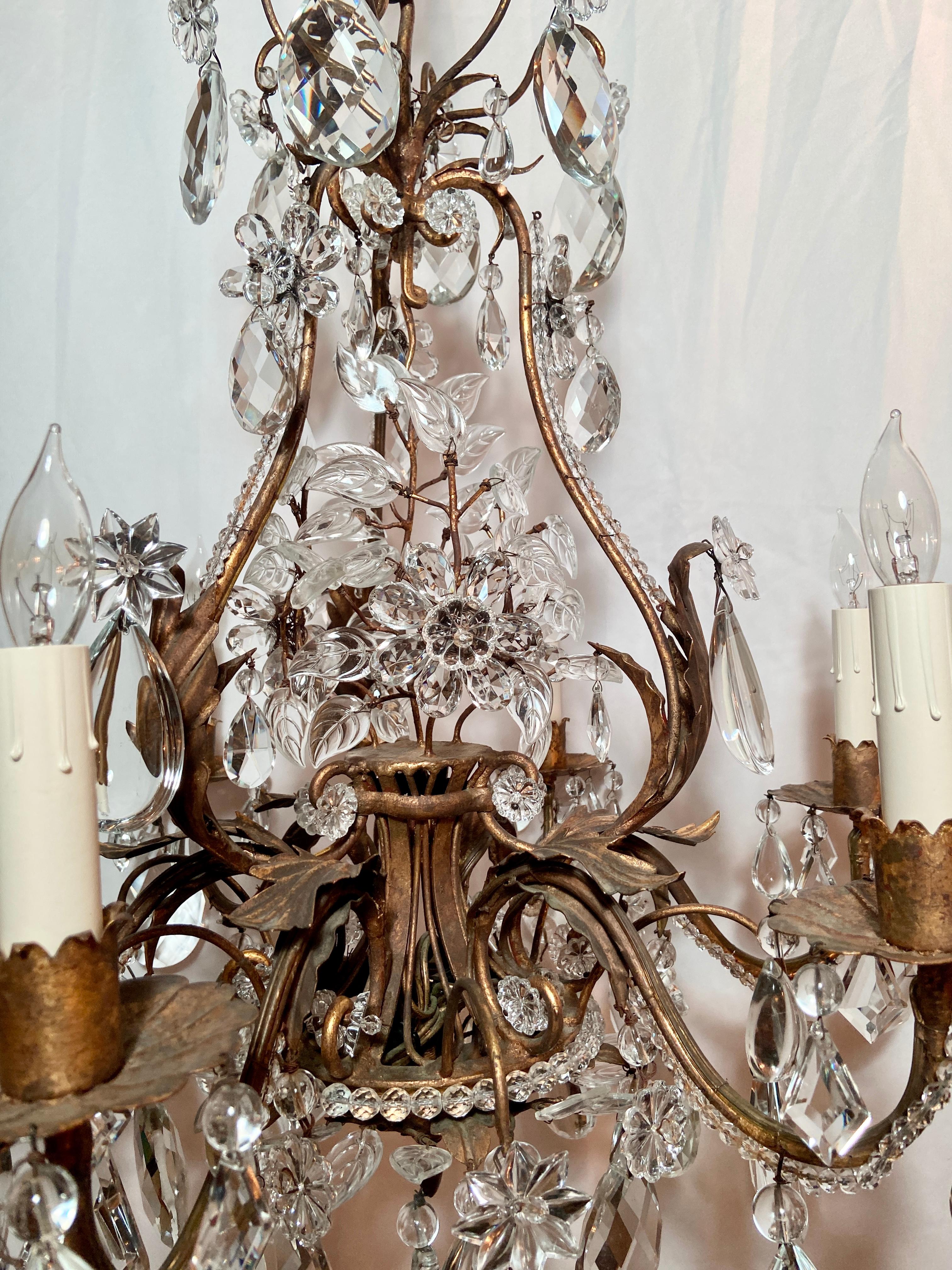 Antique French crystal and iron chandelier, Circa 1890.