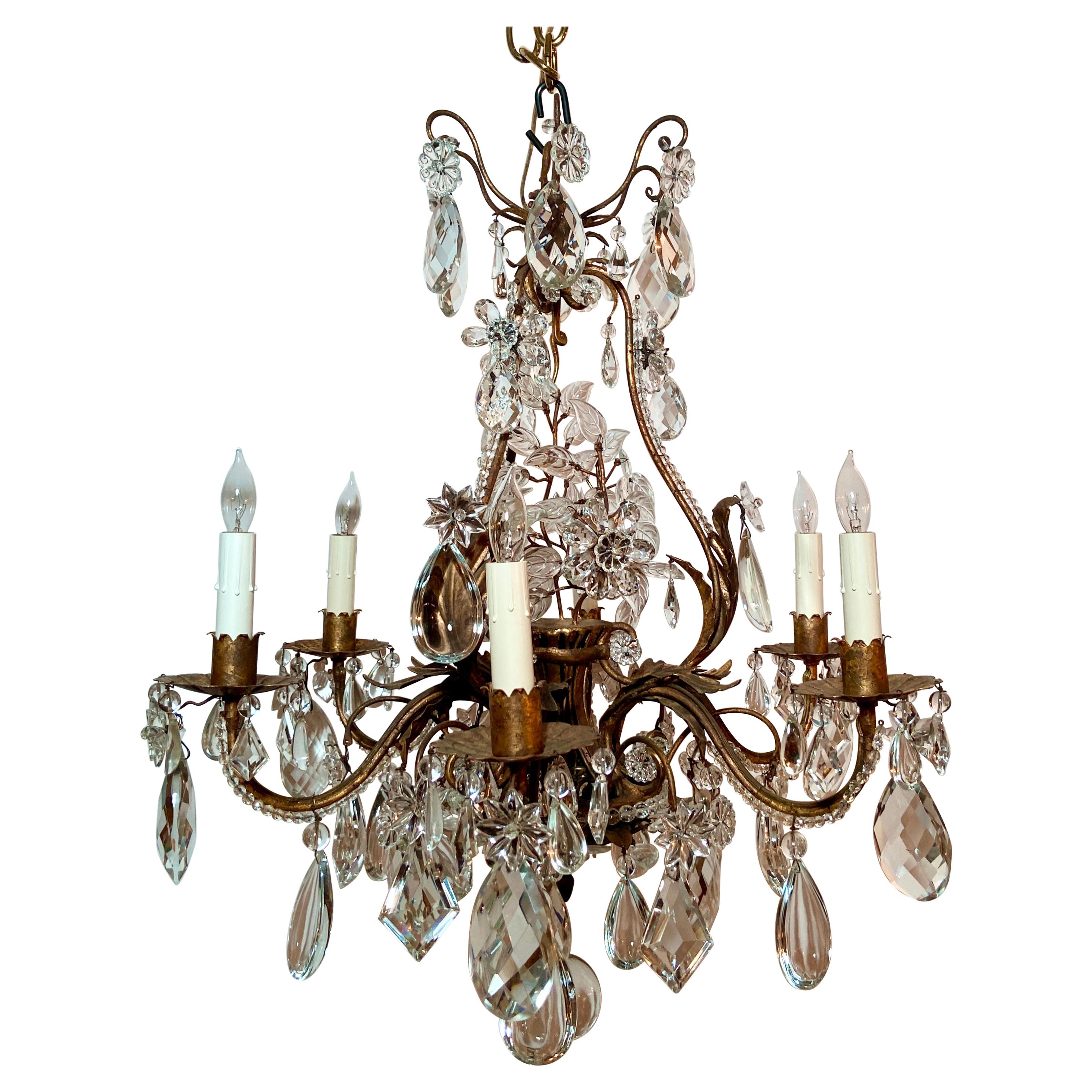 Antique French Crystal and Iron Chandelier, Circa 1890