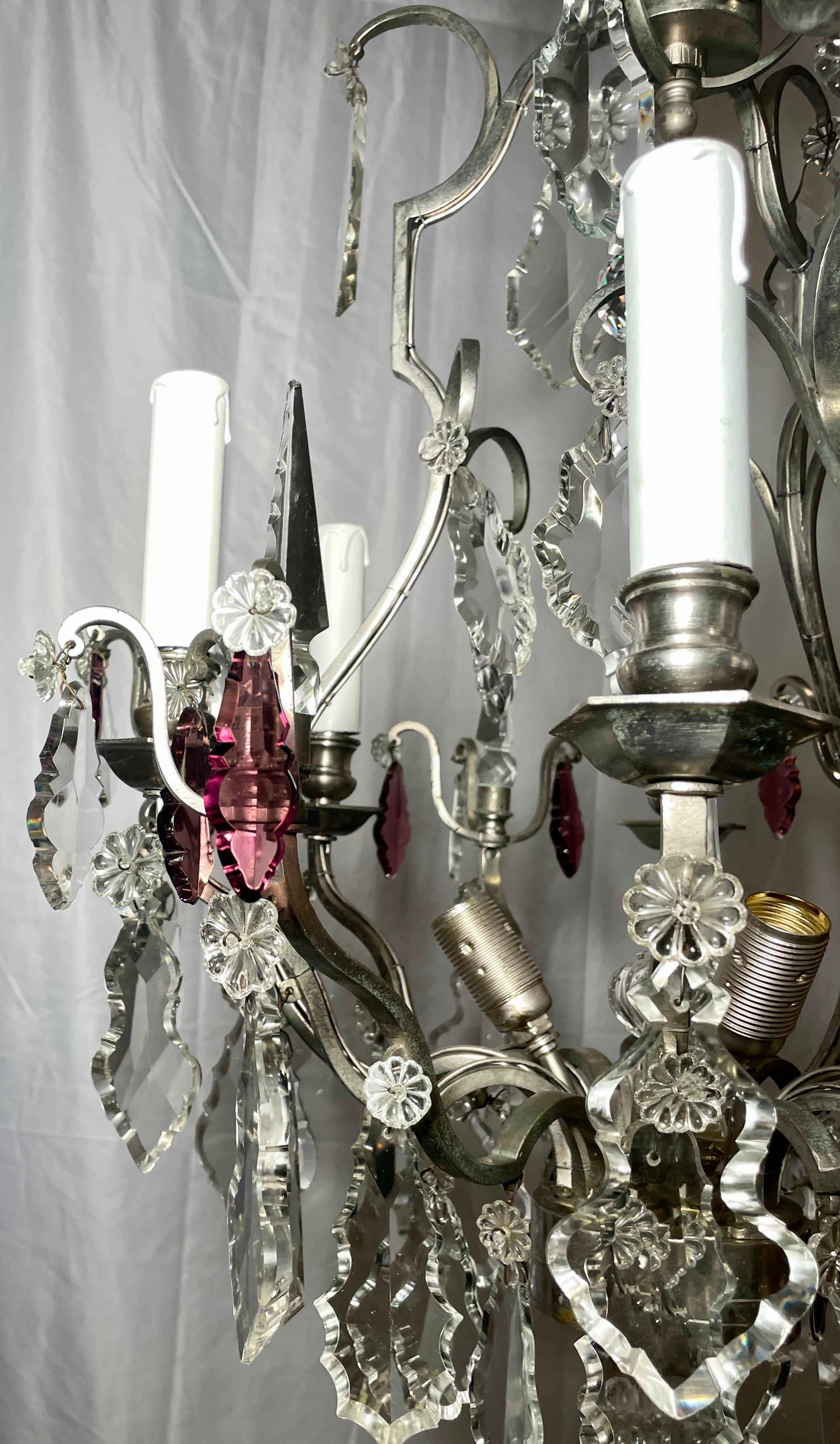19th Century Antique French Crystal and Silver on Bronze 9-Light Chandelier, Circa 1890-1910