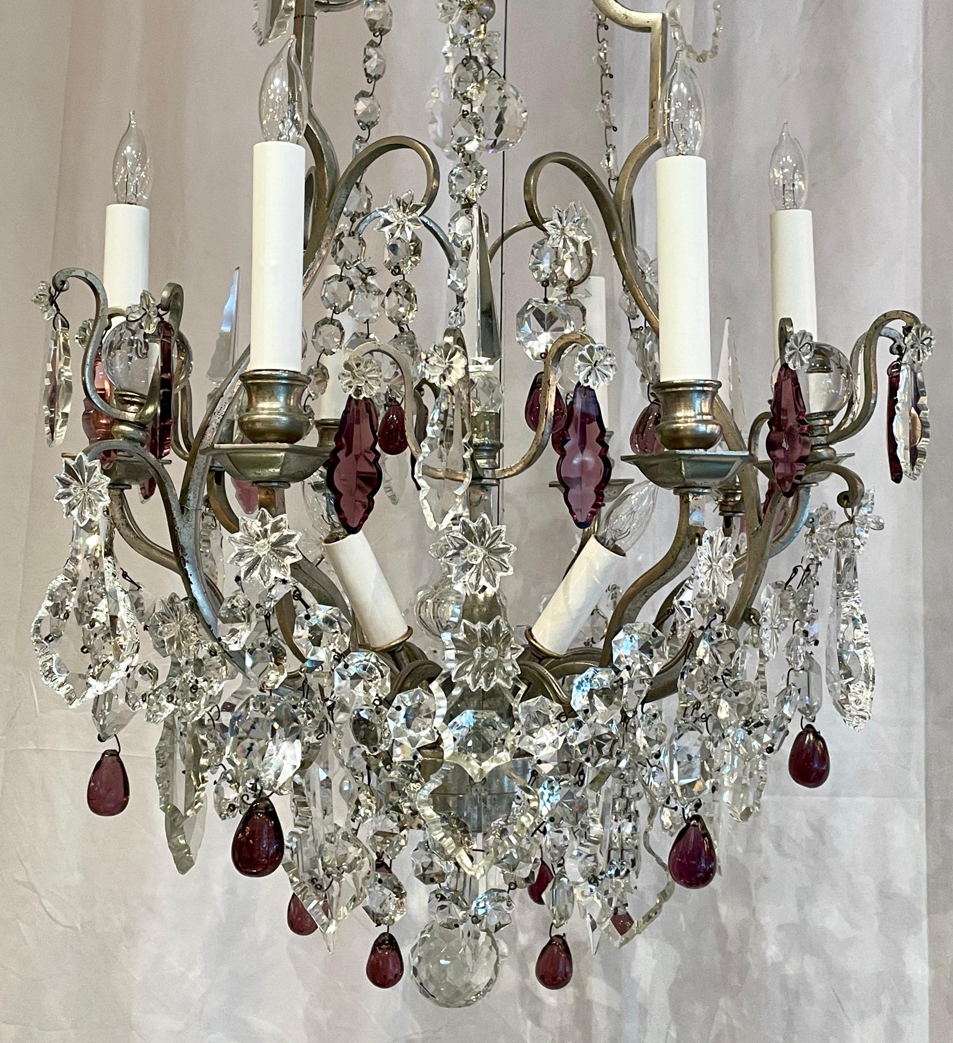 Antique French Crystal and Silver on Bronze 9-Light Chandelier, Circa 1890-1910 1