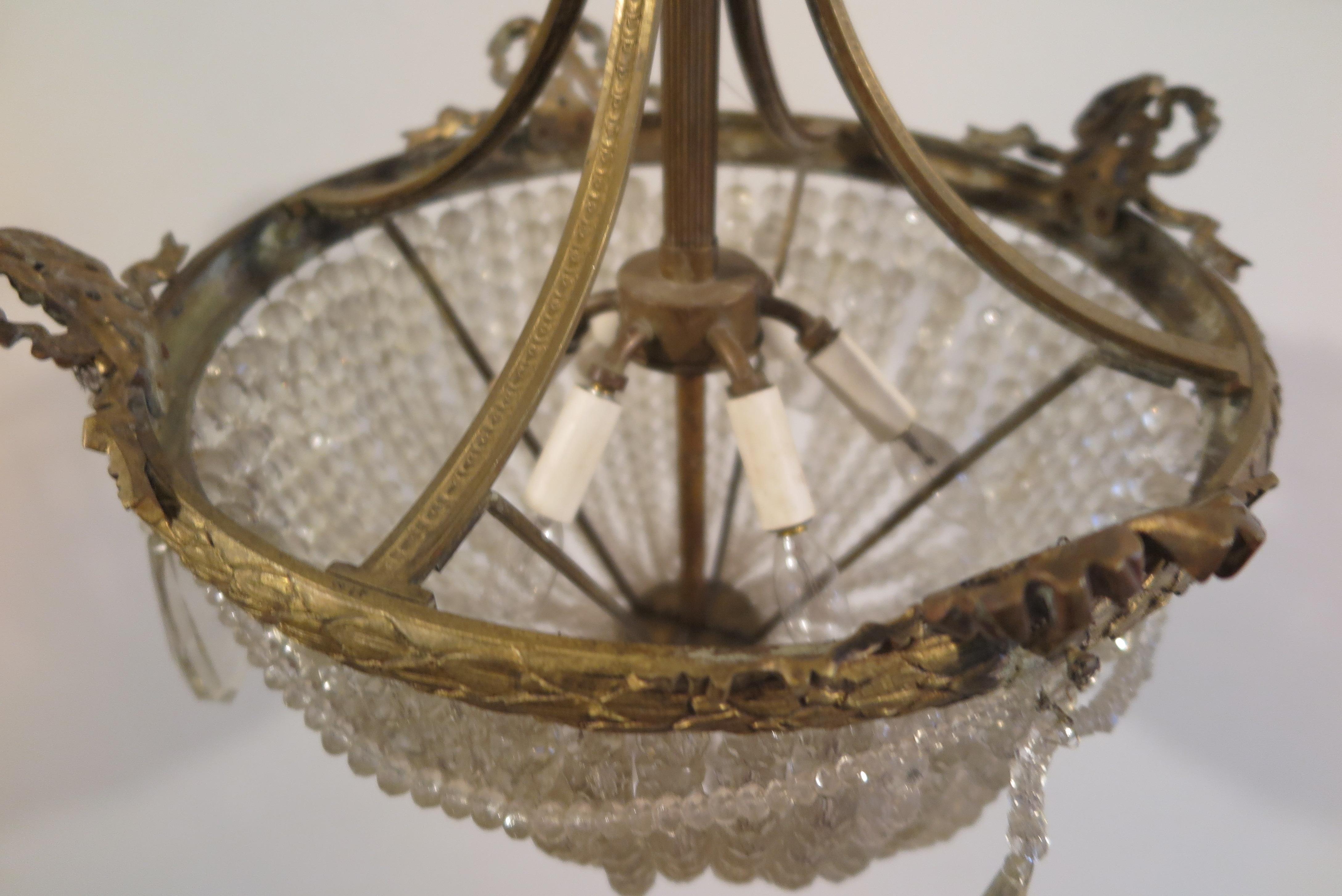 Early 20th Century Antique French Crystal Basket Chandelier