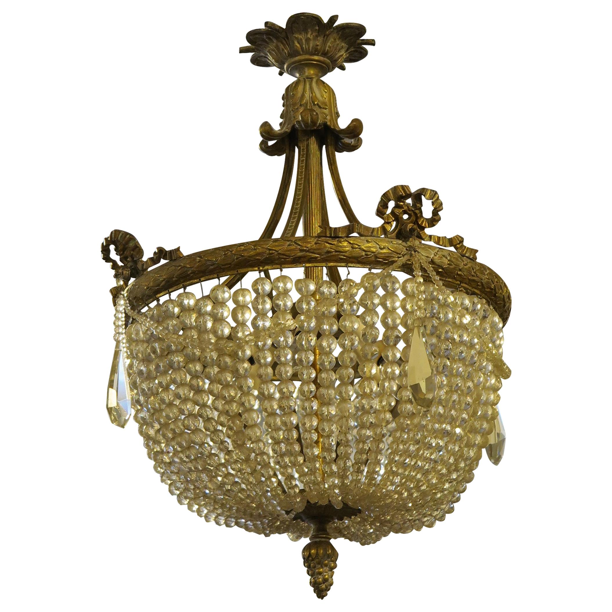Antique French Crystal Basket Chandelier