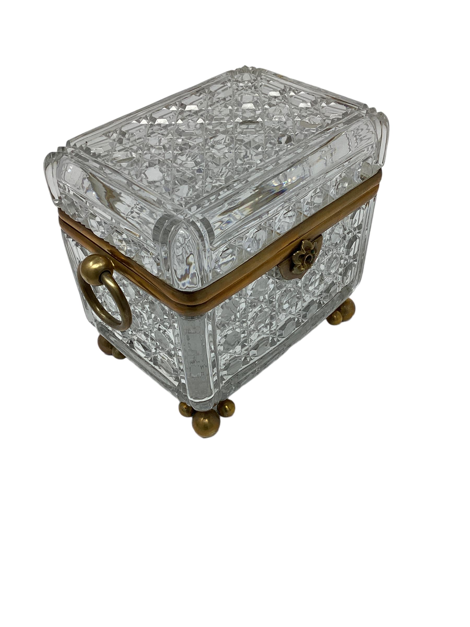 Antique French Crystal Box with Ring Handles  In Good Condition For Sale In Chapel Hill, NC