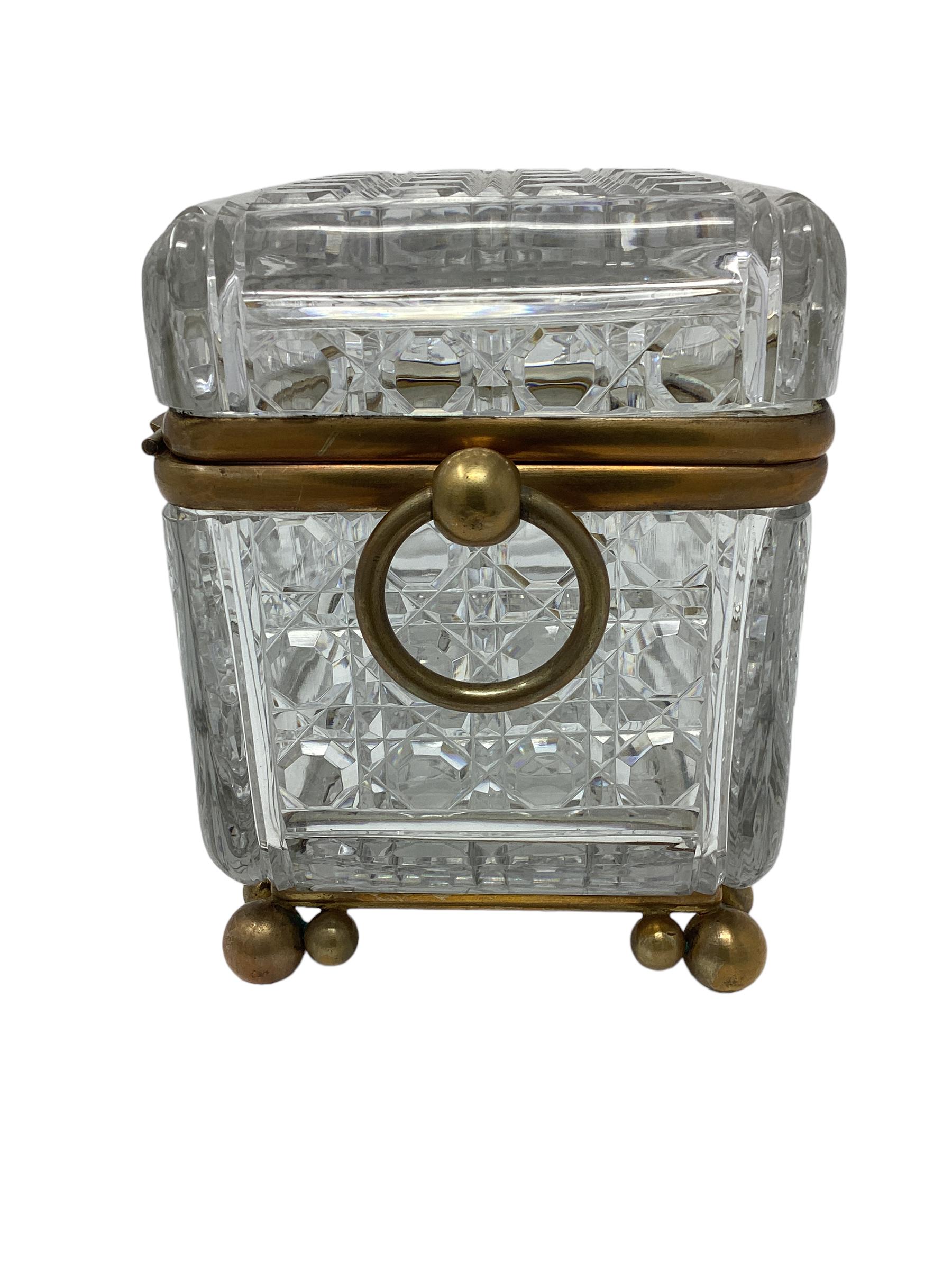Early 20th Century Antique French Crystal Box with Ring Handles  For Sale