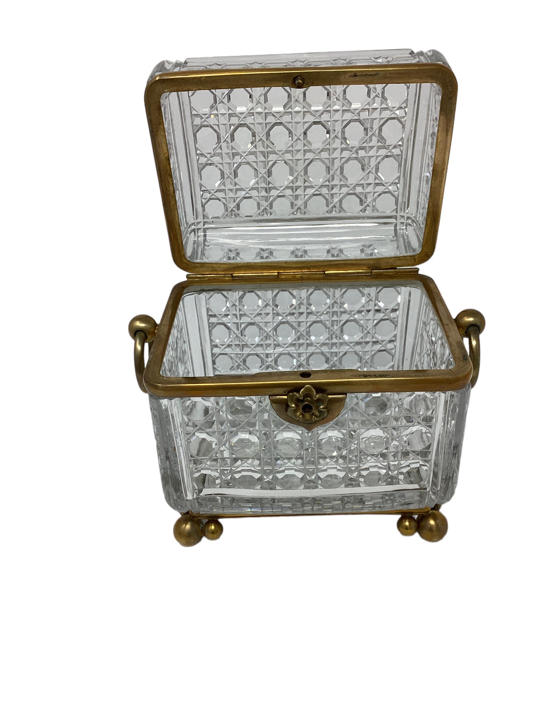 Antique French Crystal Box with Ring Handles  For Sale 1