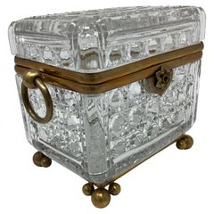 Antique French Crystal Box with Ring Handles 
