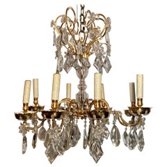 Antique French Crystal Bronze D'ore Chandelier, circa 1910