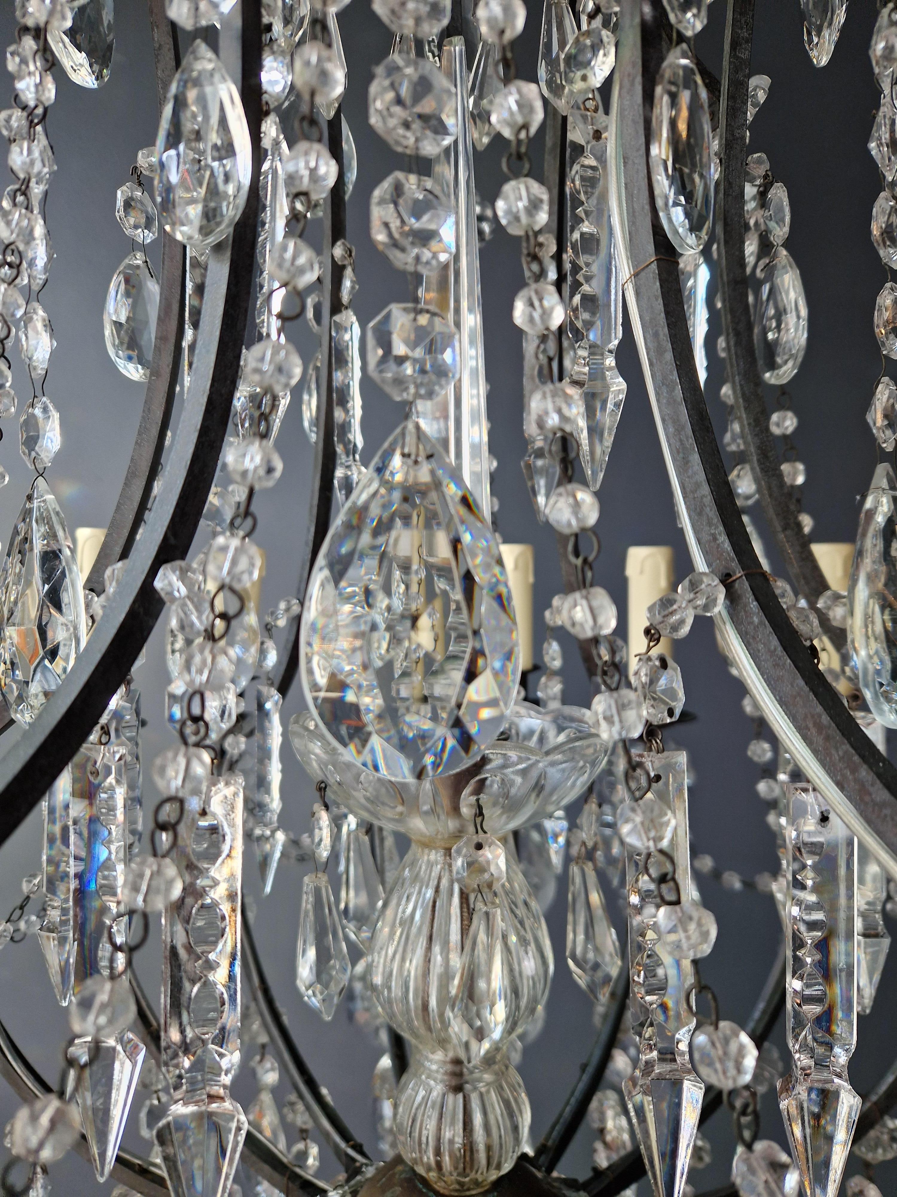 Antique French Crystal Chandelier Ceiling Lamp Lustre Art Nouveau Lamp For Sale 4