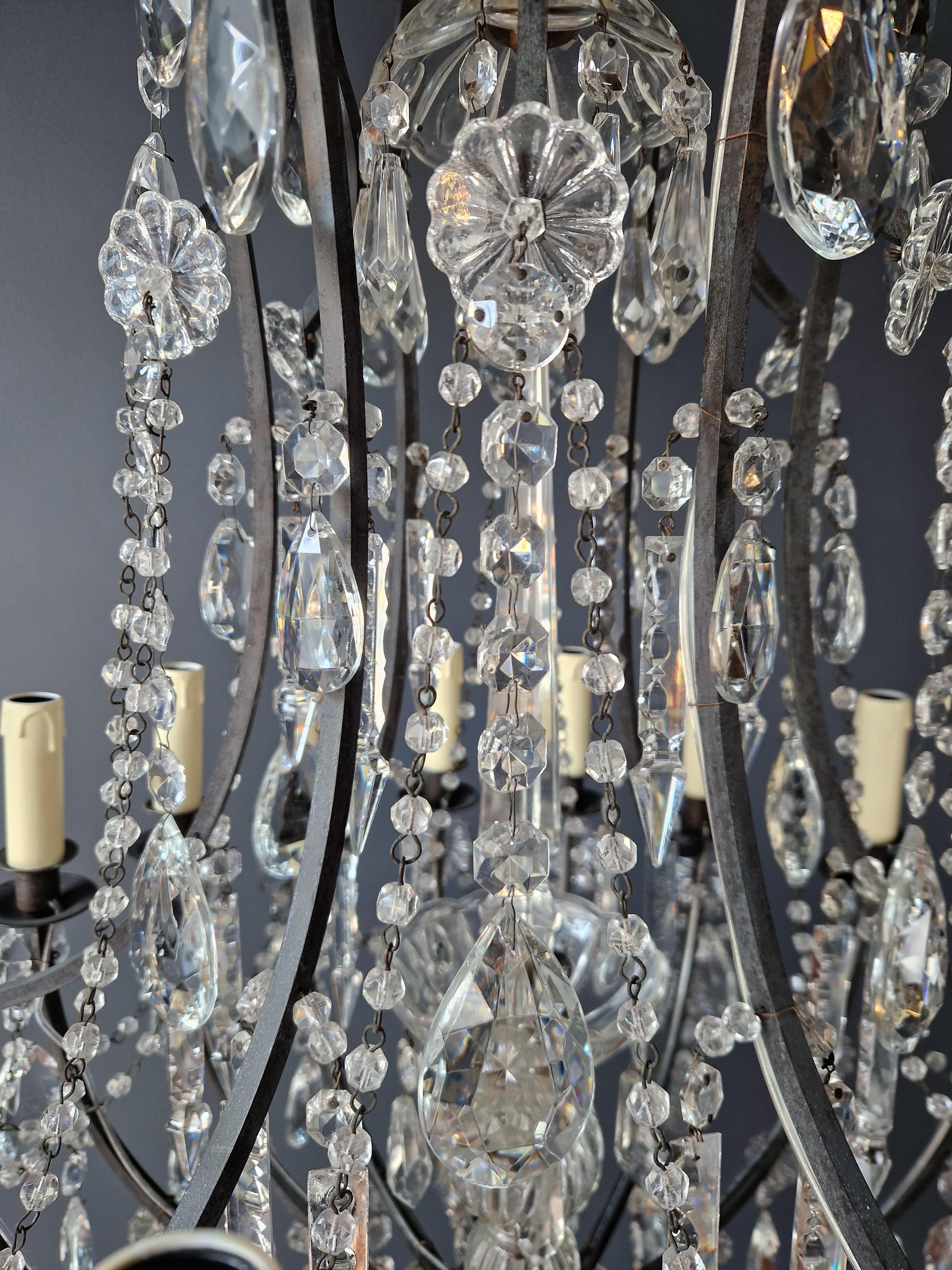 Antique French Crystal Chandelier Ceiling Lamp Lustre Art Nouveau Lamp For Sale 5