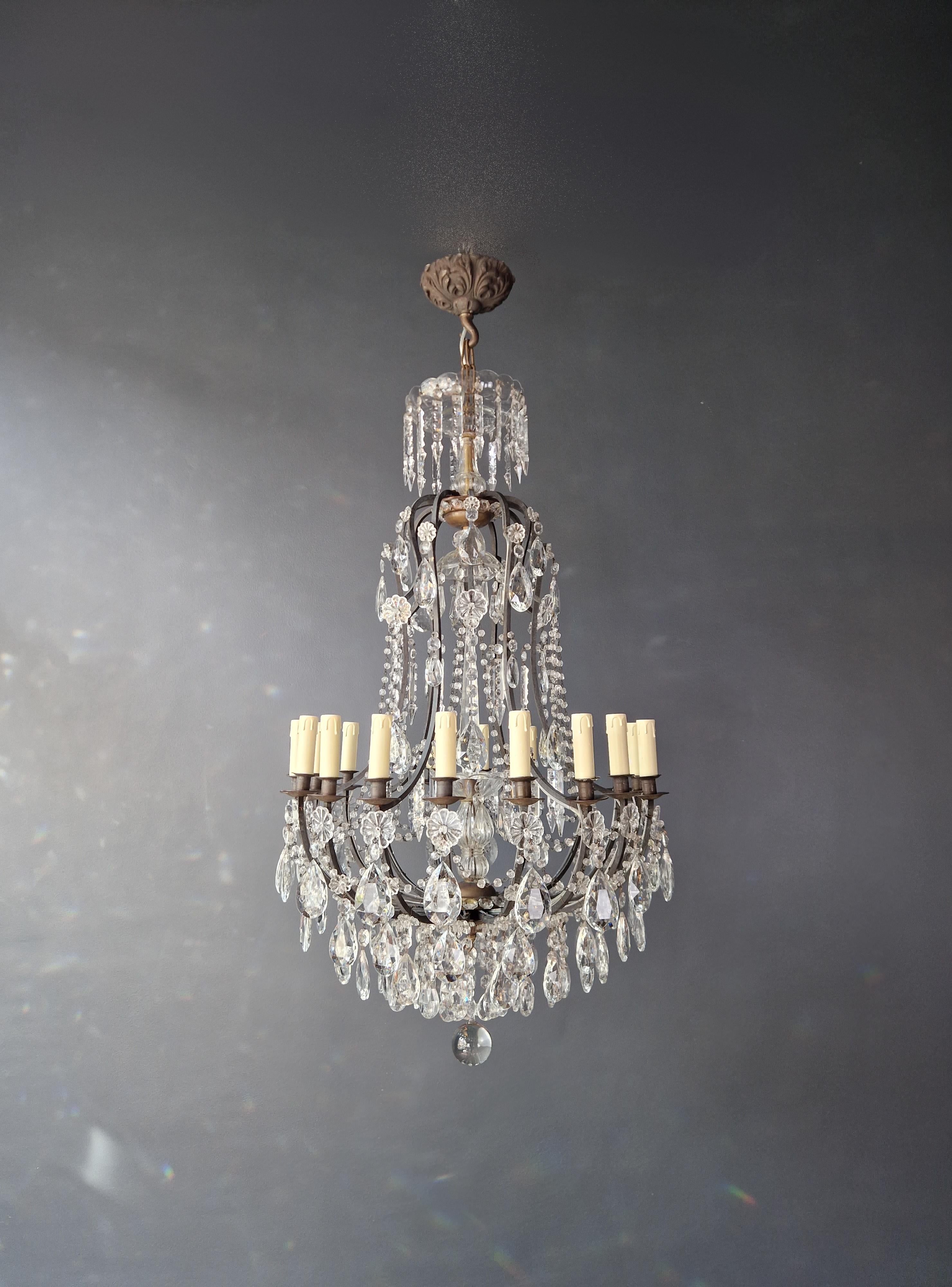 Introducing our cherished old chandelier, lovingly and professionally restored in Berlin! Its electrical wiring works seamlessly in the US, as it has been expertly re-wired and is ready to be hung. Not a single crystal is missing, as the cabling has