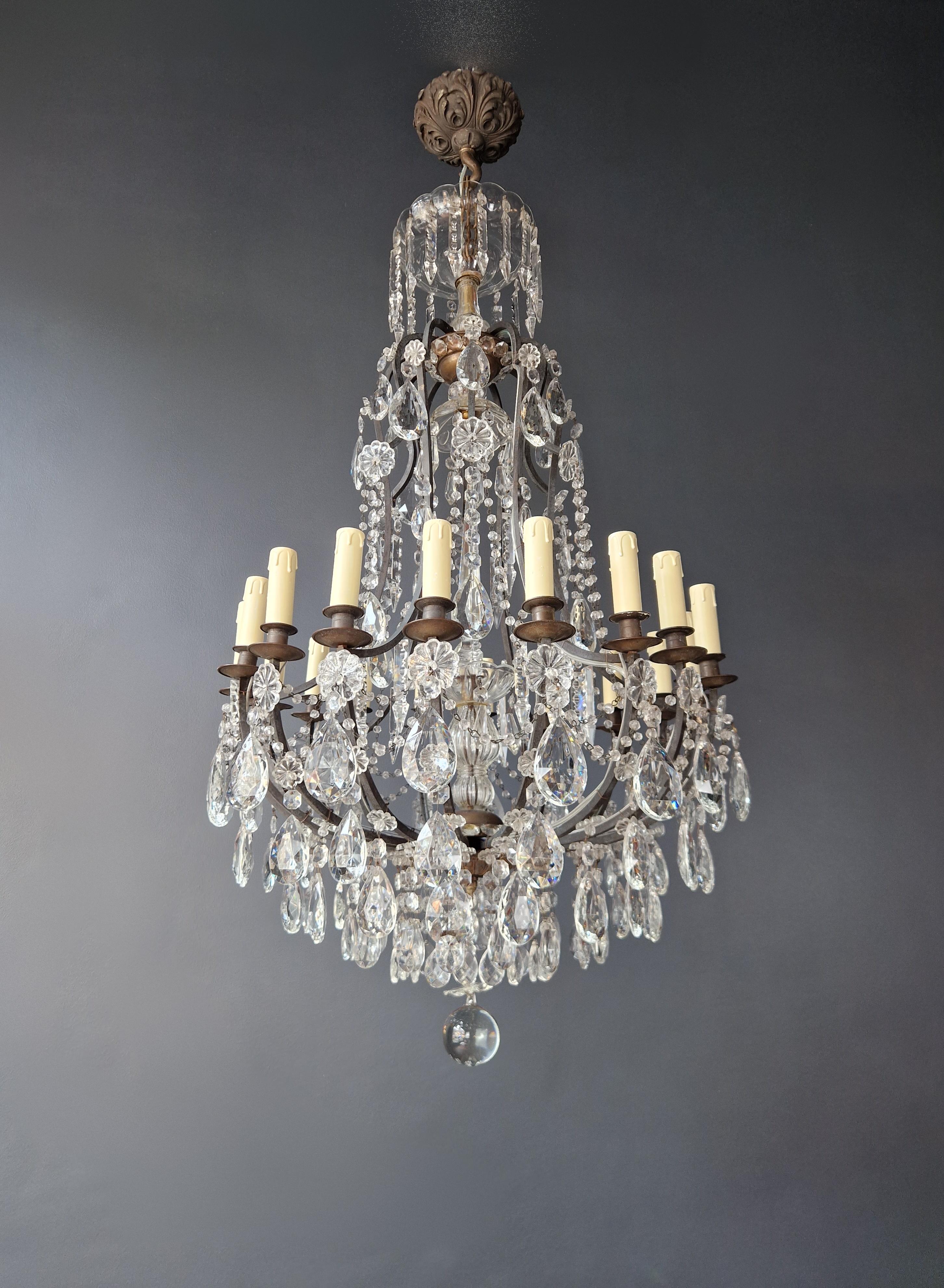 Antique French Crystal Chandelier Ceiling Lamp Lustre Art Nouveau Lamp In Good Condition For Sale In Berlin, DE
