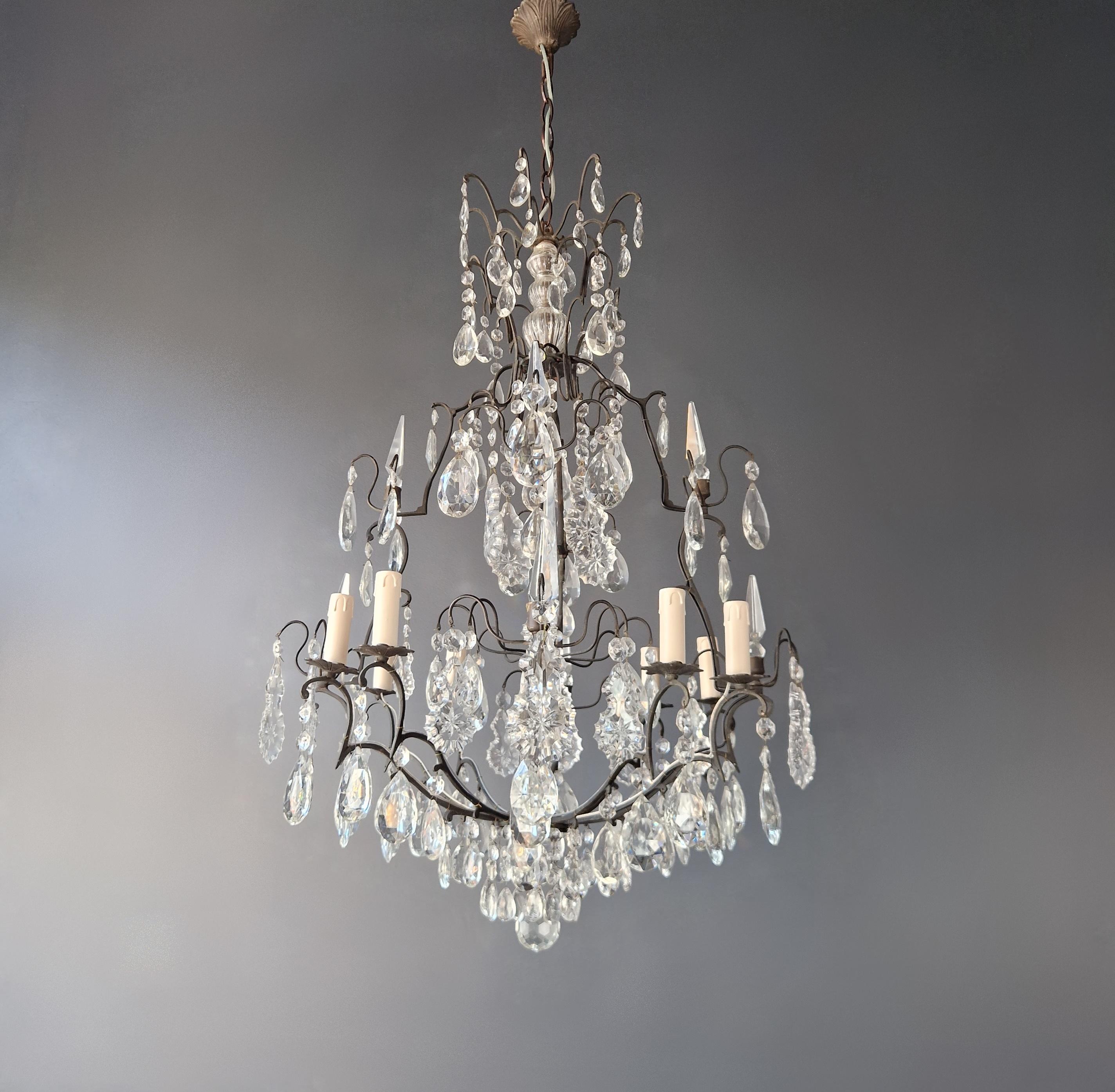 Hand-Knotted Antique French Crystal Chandelier Ceiling Lamp Lustre Art Nouveau Lamp