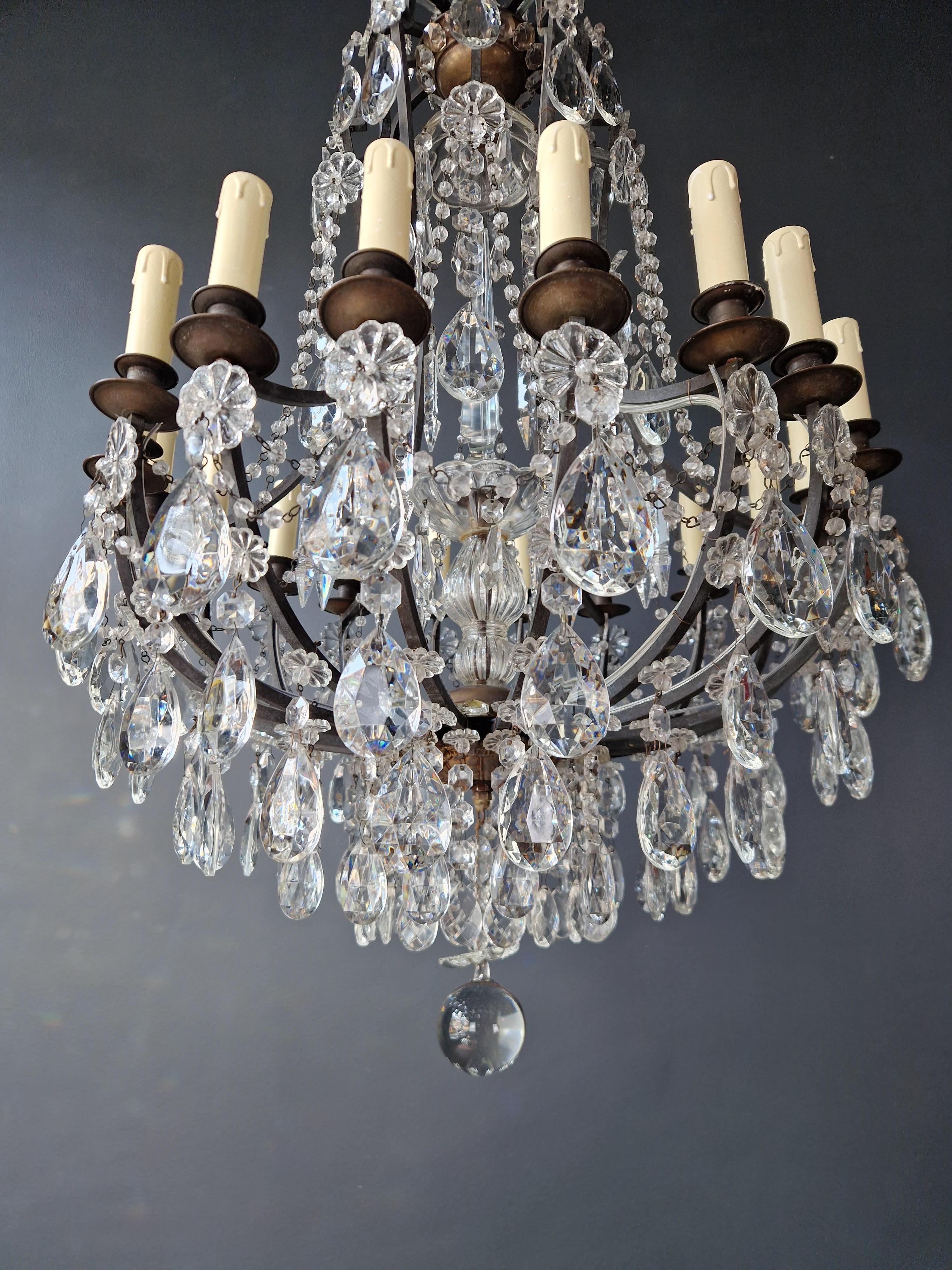 Early 20th Century Antique French Crystal Chandelier Ceiling Lamp Lustre Art Nouveau Lamp For Sale