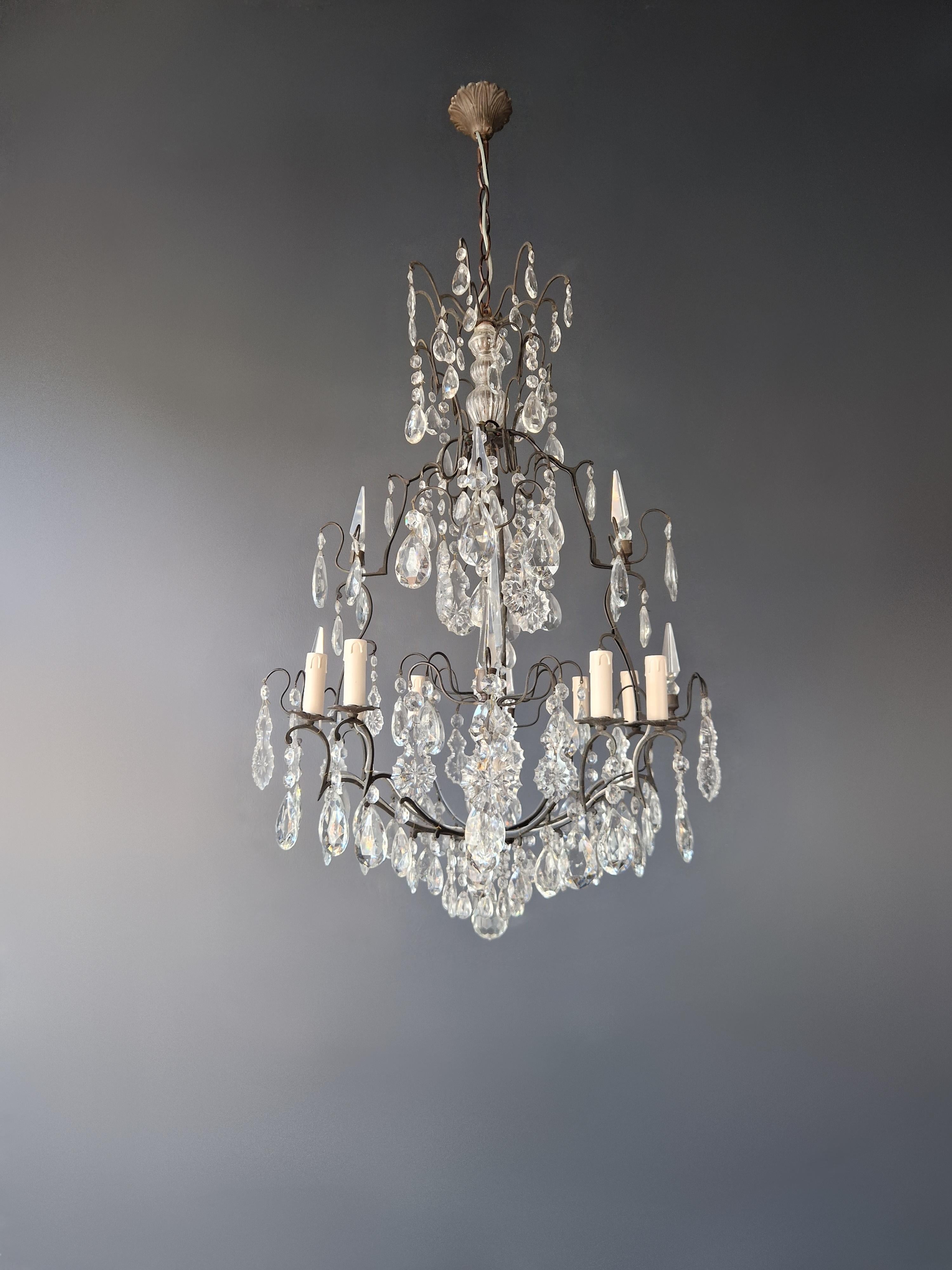 Antique French Crystal Chandelier Ceiling Lamp Lustre Art Nouveau Lamp In Good Condition In Berlin, DE