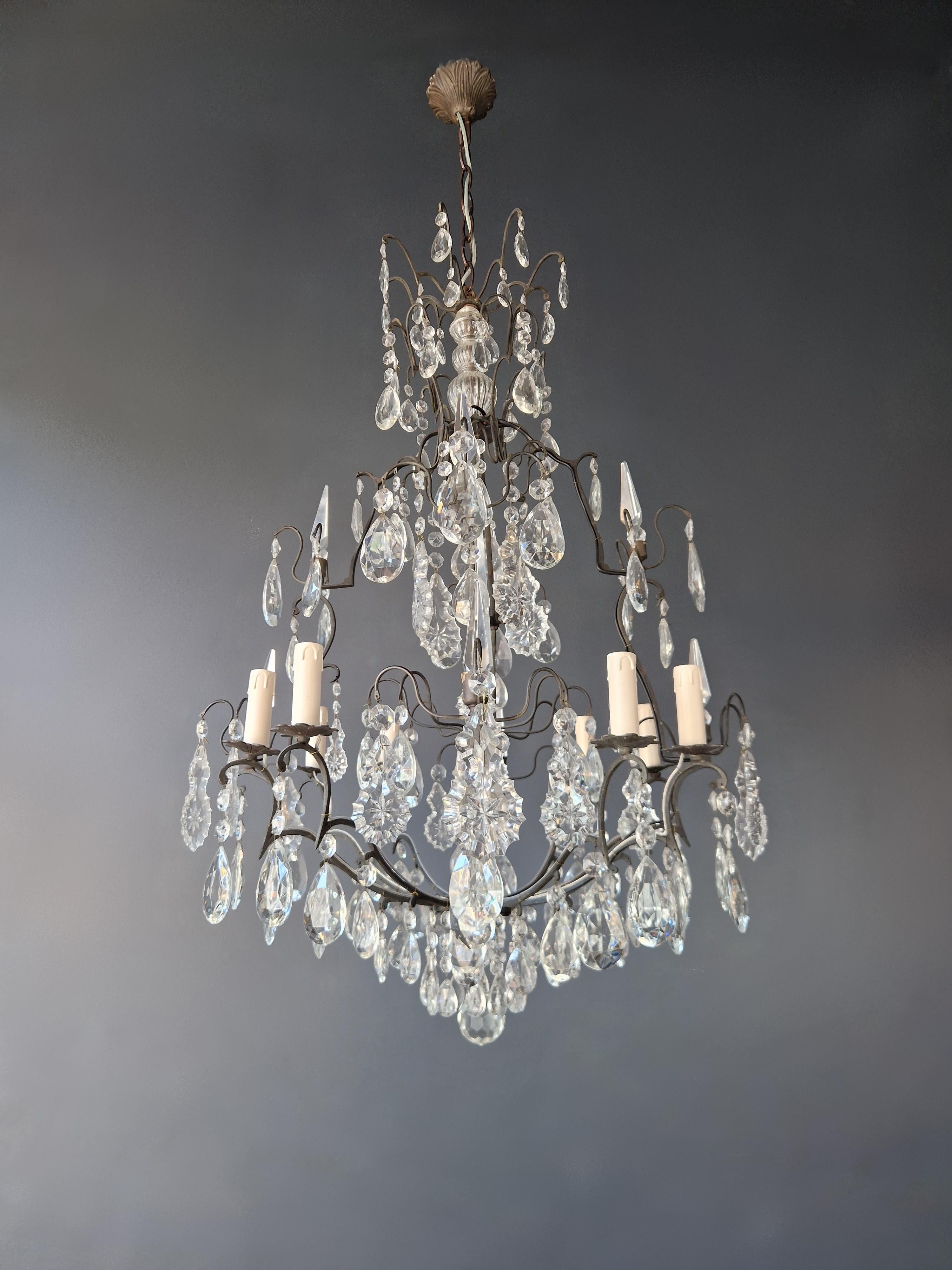 Mid-20th Century Antique French Crystal Chandelier Ceiling Lamp Lustre Art Nouveau Lamp