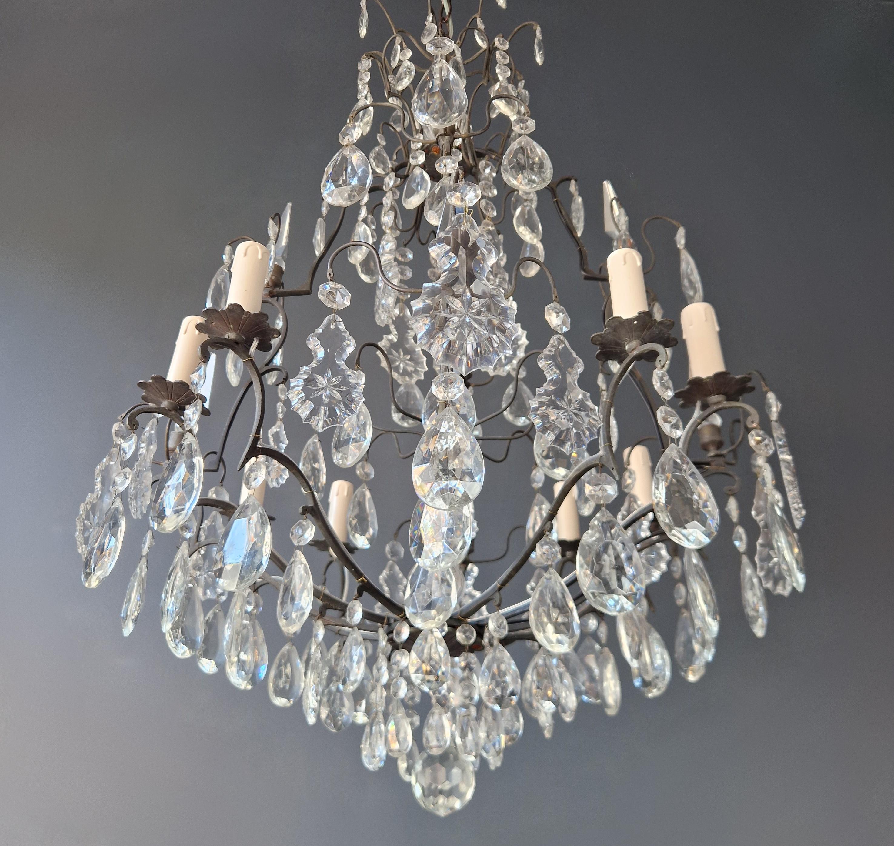 Brass Antique French Crystal Chandelier Ceiling Lamp Lustre Art Nouveau Lamp