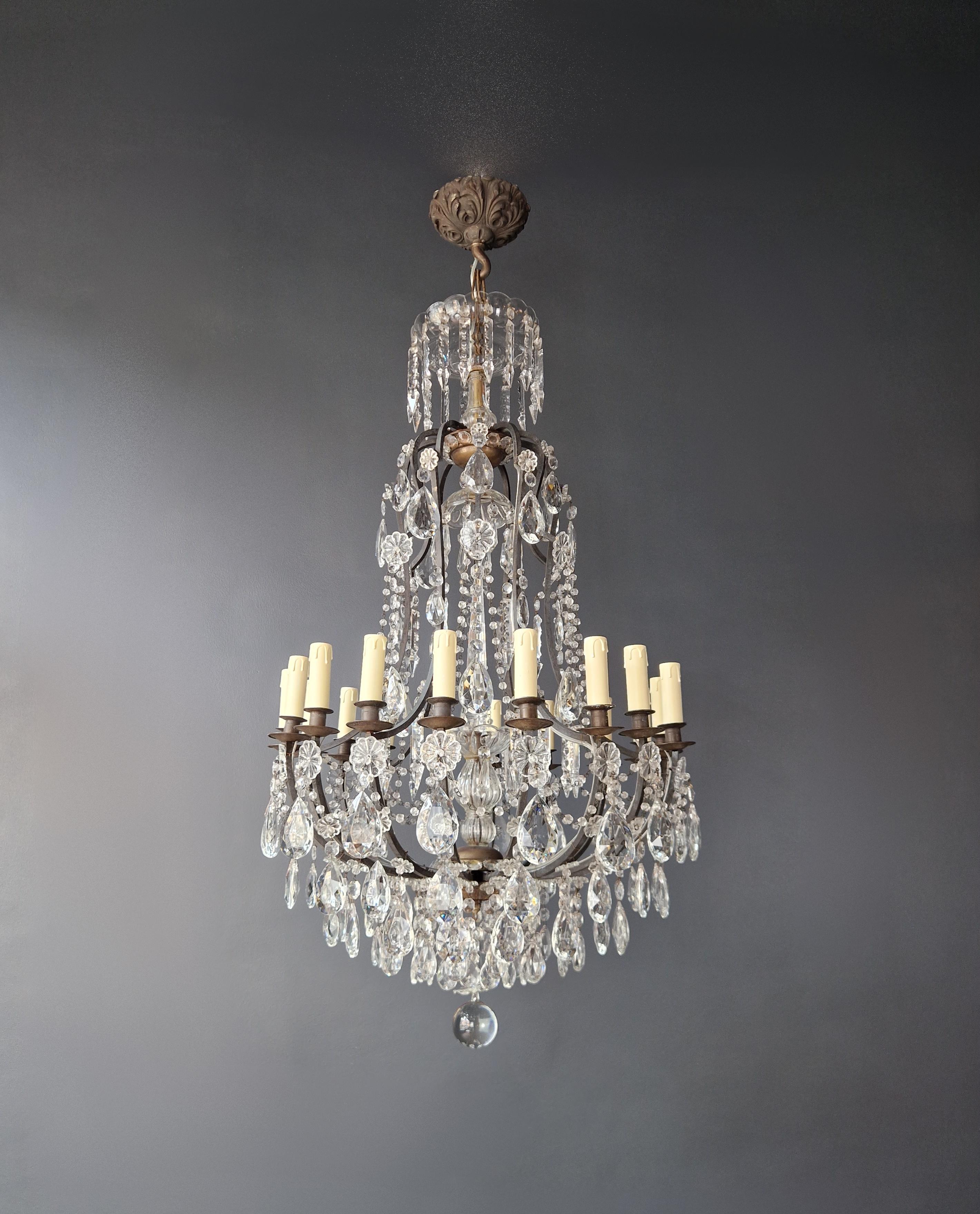 Antique French Crystal Chandelier Ceiling Lamp Lustre Art Nouveau Lamp For Sale 2