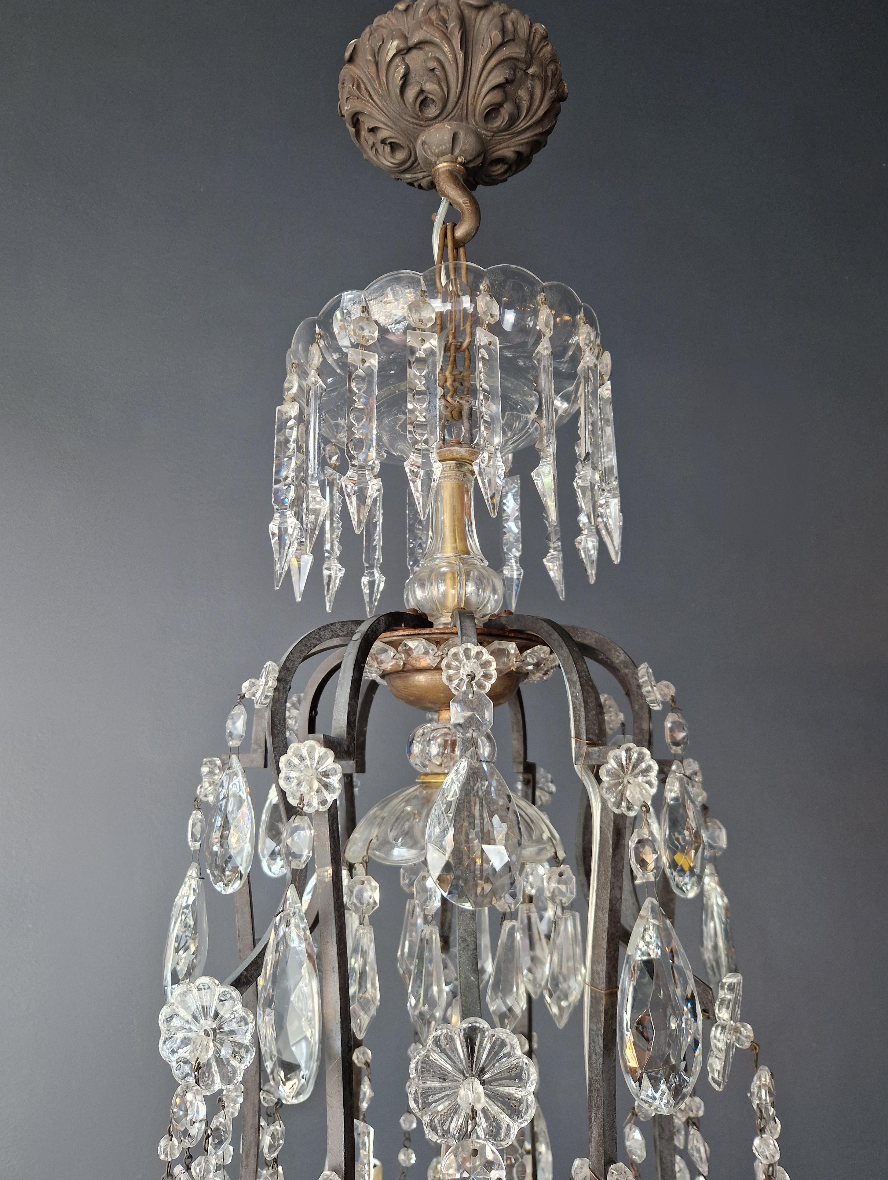 Antique French Crystal Chandelier Ceiling Lamp Lustre Art Nouveau Lamp For Sale 3