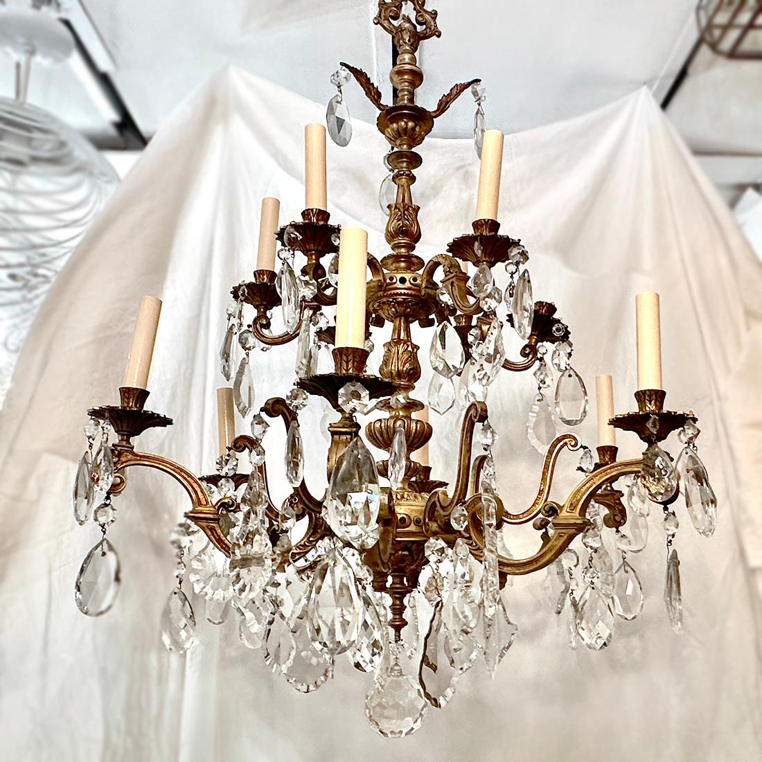 Bronze Antique French Crystal Chandelier For Sale