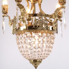 Antique French Crystal Chandelier in Gilt Bronze with Five Arms from 1890