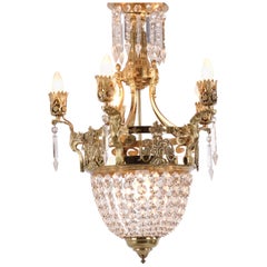 Antique French Crystal Chandelier in Gilt Bronze with Five Arms from 1890