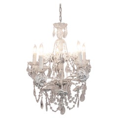 Antique French Crystal Chandelier with White Metal & Glazed White Metal Roses