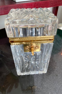 Antique French Crystal Dresser Box by Baccarat, Dore Trim, Ca. 1890