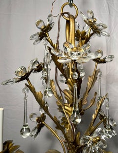 Antique French Crystal Flowers and Wrought Iron Chandelier, Circa 1900