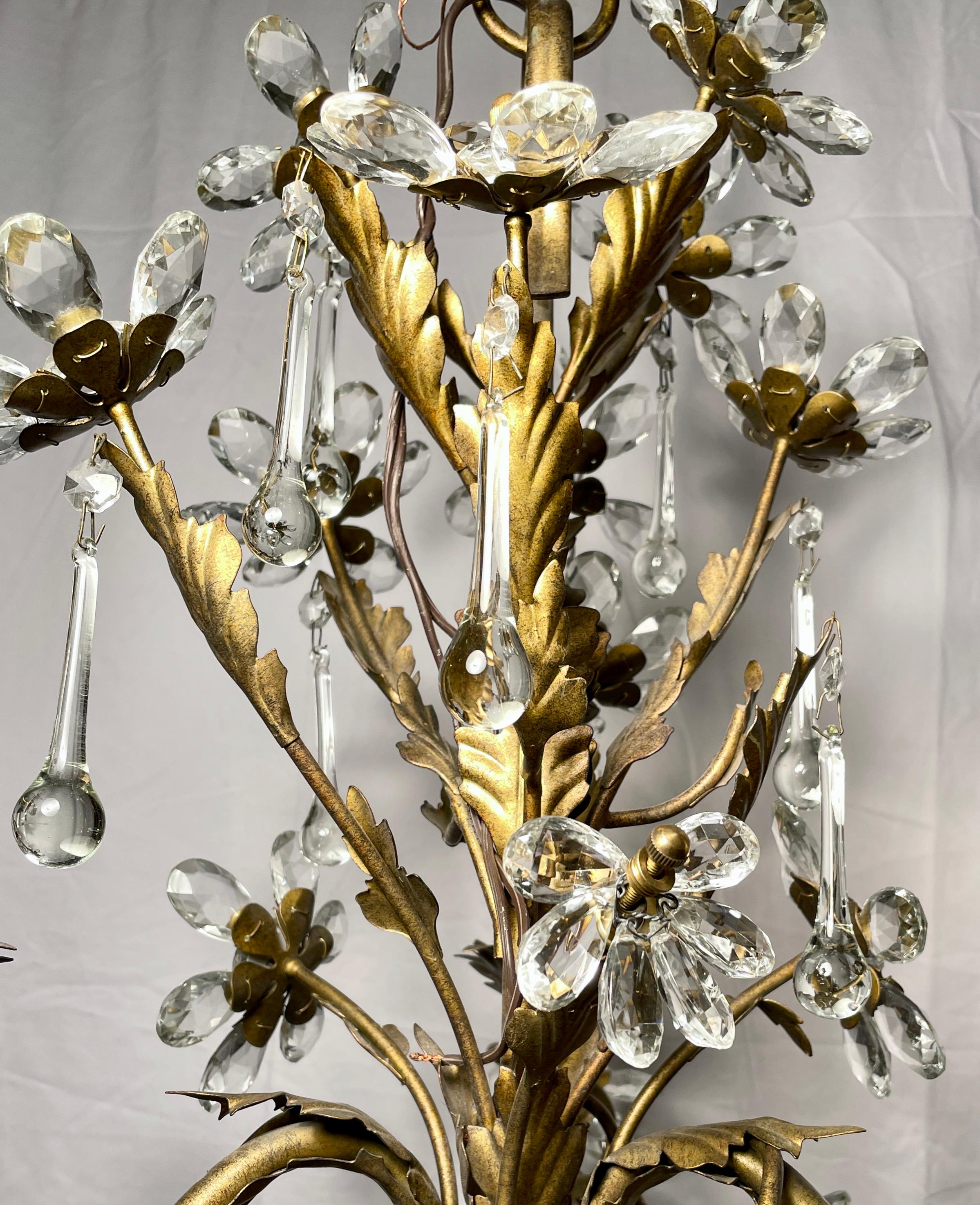 Antique French Crystal Flowers and Wrought Iron Chandelier, Circa 1900 In Good Condition For Sale In New Orleans, LA