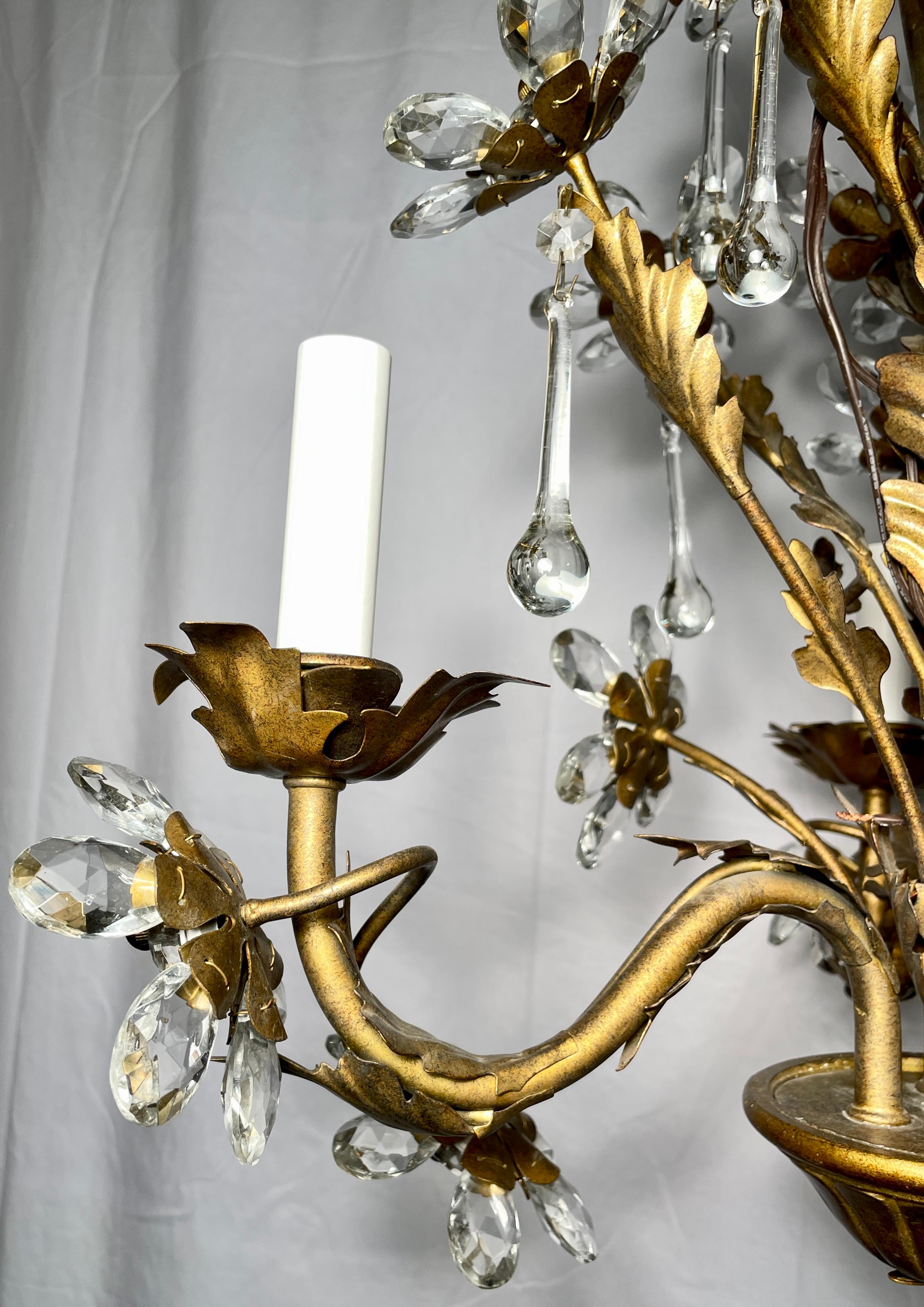 20th Century Antique French Crystal Flowers and Wrought Iron Chandelier, Circa 1900 For Sale