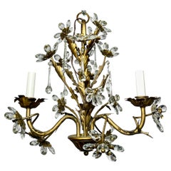 Antique French Araña de Flores de Cristal y Hierro Forjado, Circa 1900