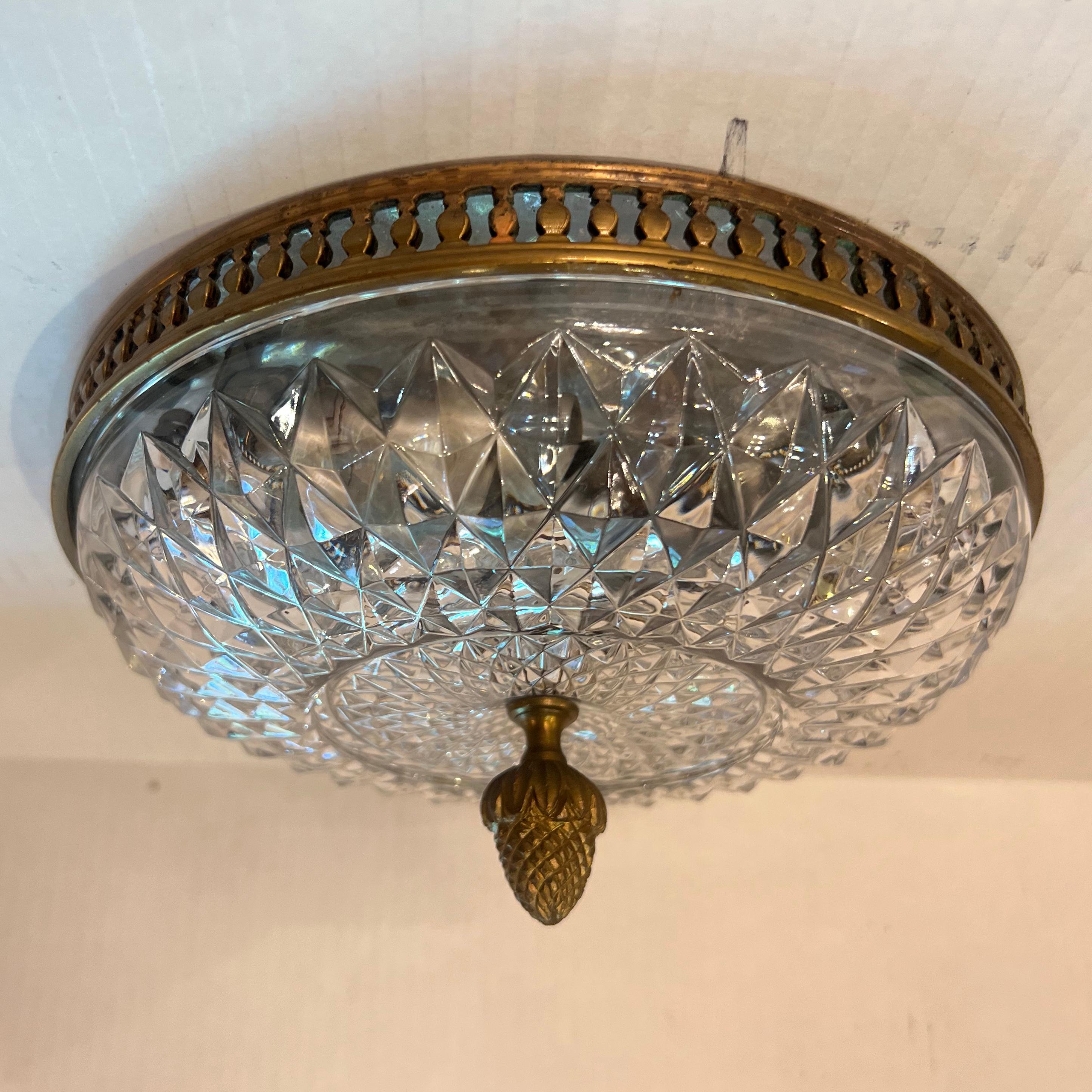 Early 20th Century Antique French Crystal Flush Mount For Sale