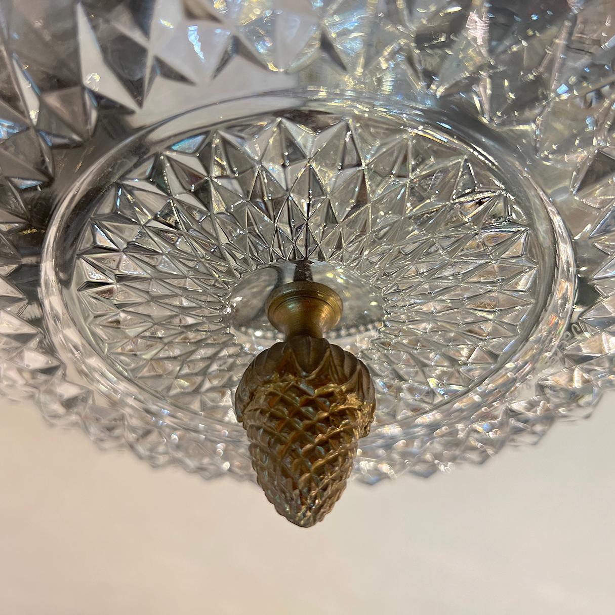 Bronze Antique French Crystal Flush Mount For Sale
