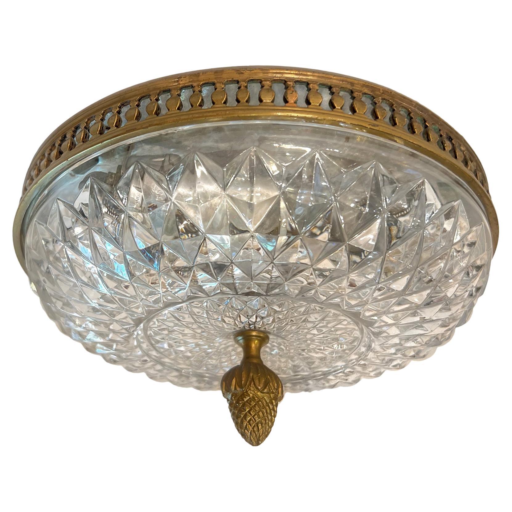 Antique French Crystal Flush Mount For Sale