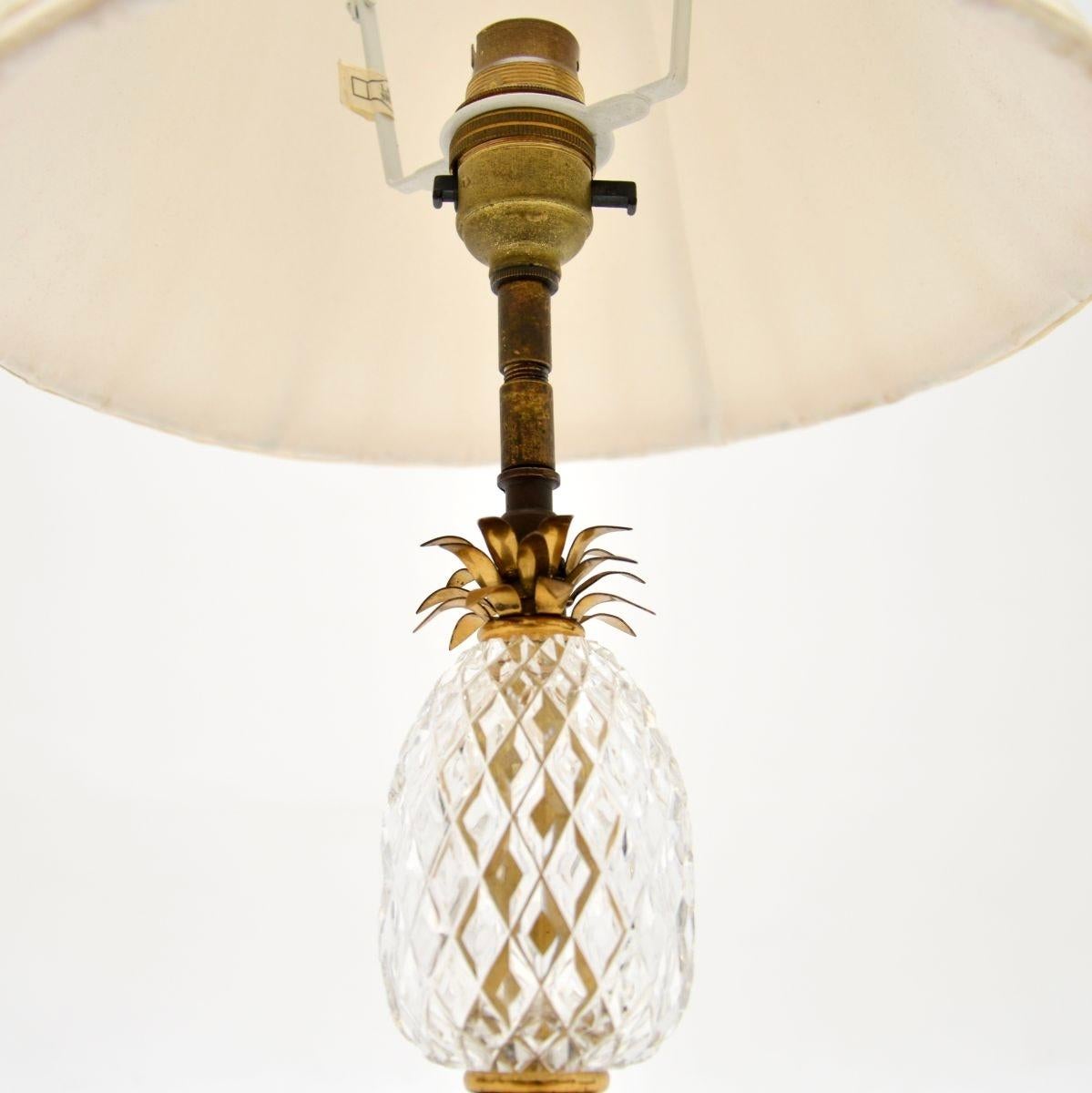 Mid-20th Century Antique French Crystal Glass and Brass Table Lamp For Sale