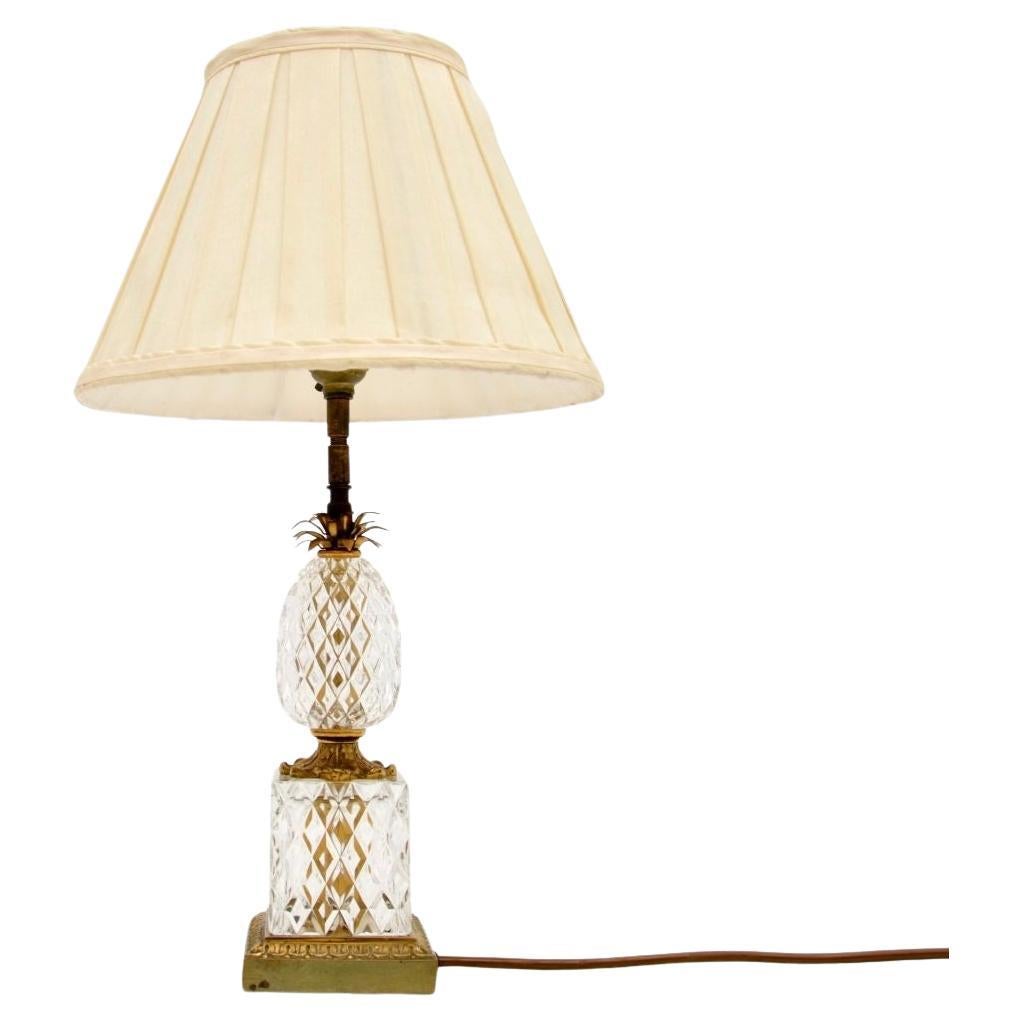 Antique French Crystal Glass and Brass Table Lamp