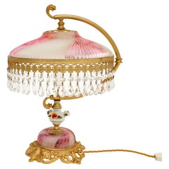 Antique French Crystal Glass & Porcelain Table Lamp