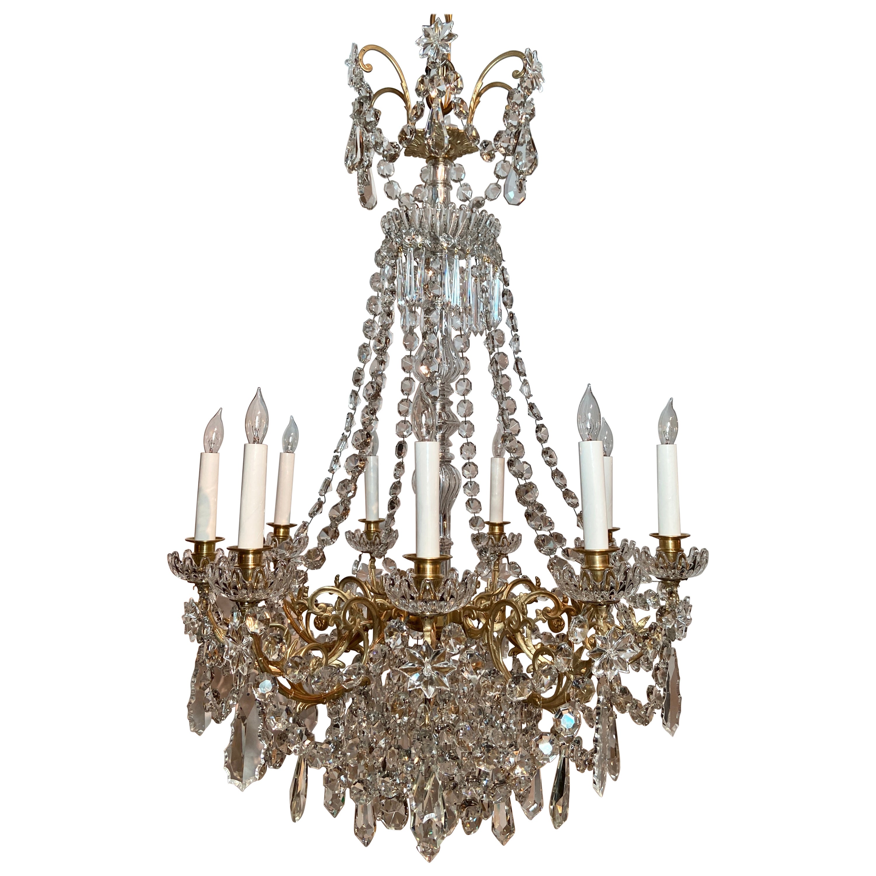 Antique French Crystal & Gold Bronze Chandelier Signed "Baccarat, " circa 1890's