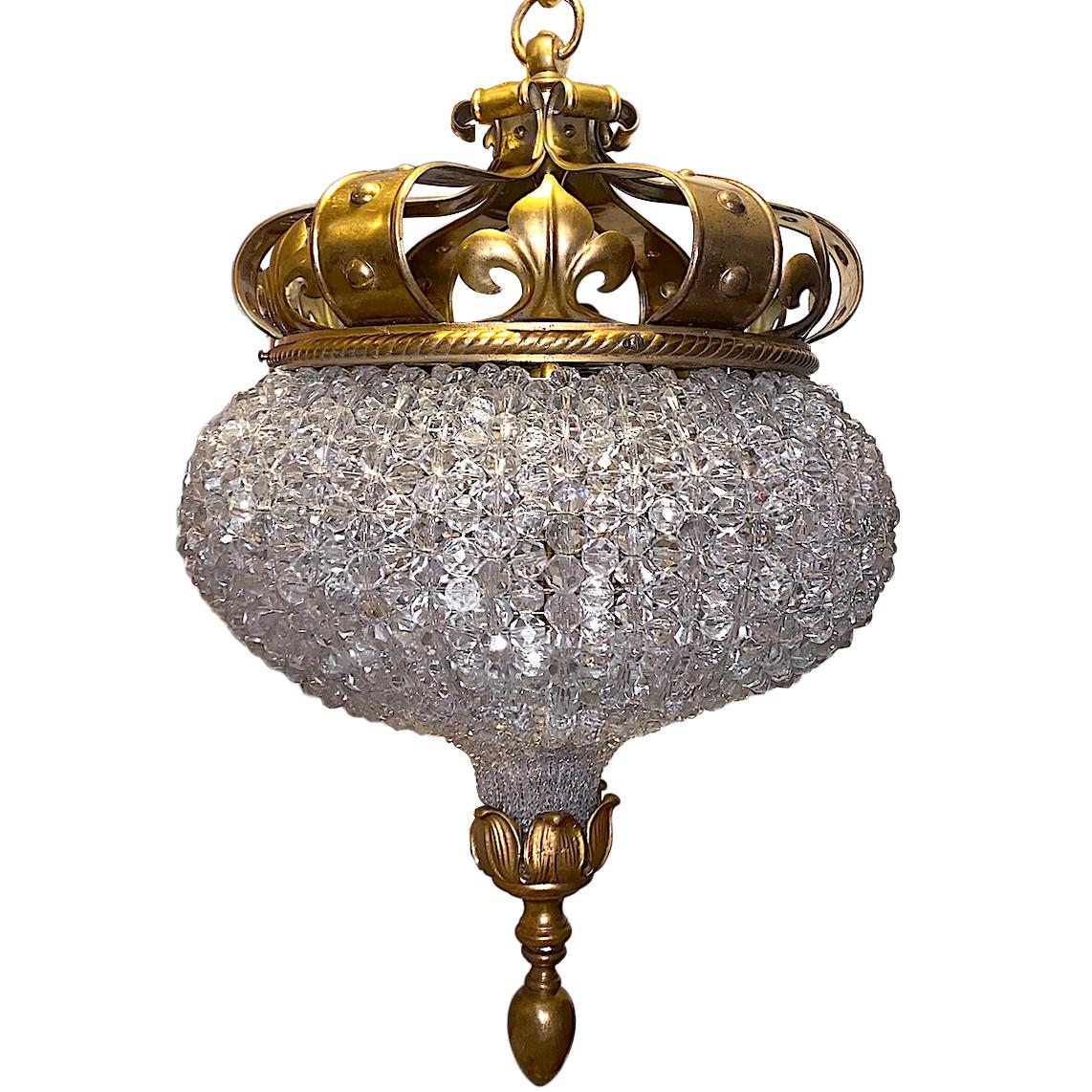Gilt Antique French Crystal Lantern For Sale
